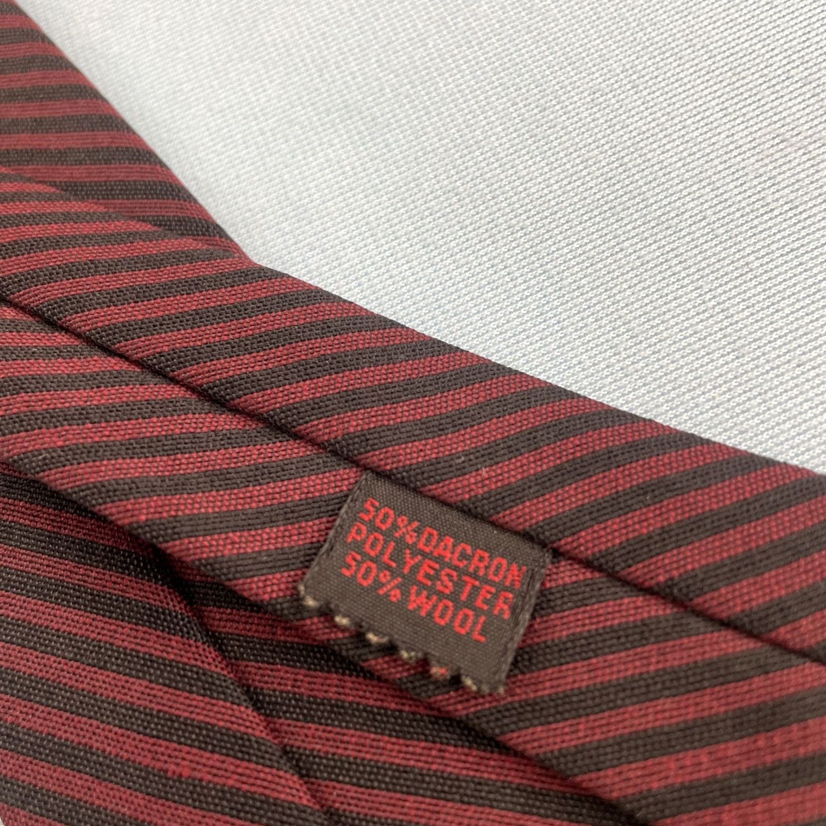 MCM vtg 60s Wool Dacron NeckTie Slim 2" Red Black Stripe MCM Capsule Tie 2x57 Capsule Slim Necktie Mens Tie Size ONE SIZE - 6 Thumbnail