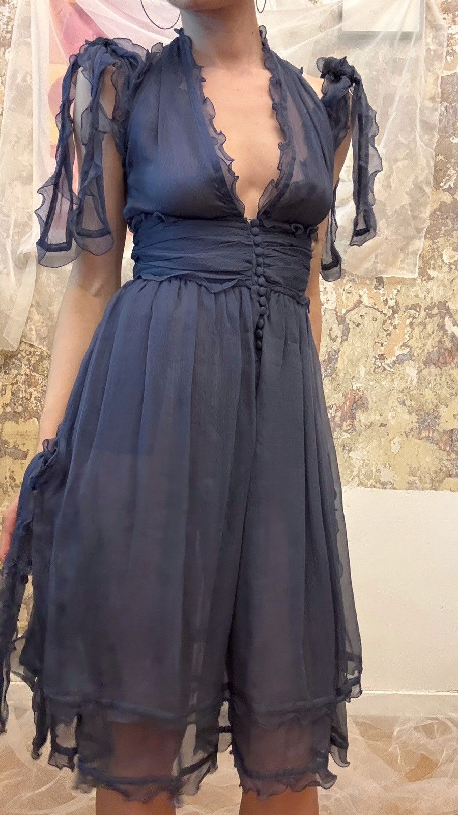 Fendi Fendi Blue Silk Chiffon Dress, size XS-S Size S / US 4 / IT 40 - 1 Thumbnail