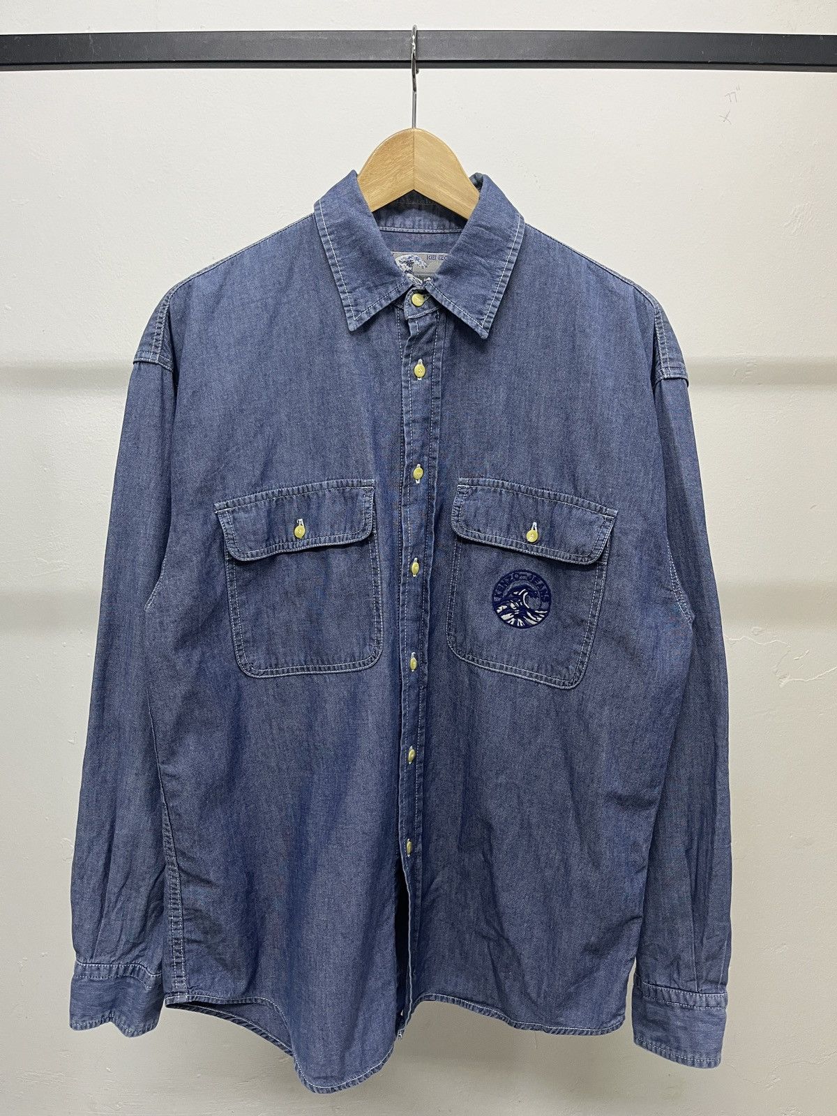 Kenzo Vintage Kenzo Embroidery Wave Indigo Denim Chambray Shirt Size US L / EU 52-54 / 3 - 1 Thumbnail