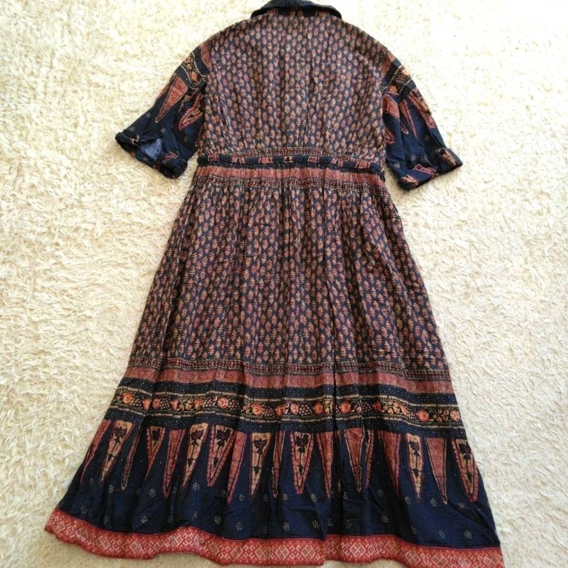 Kapital KAPITAL Cotton Dress Short Sleeve XS Navy×Orange Native Pattern Ladies Size 26" / US 2 / IT 38 - 5 Thumbnail