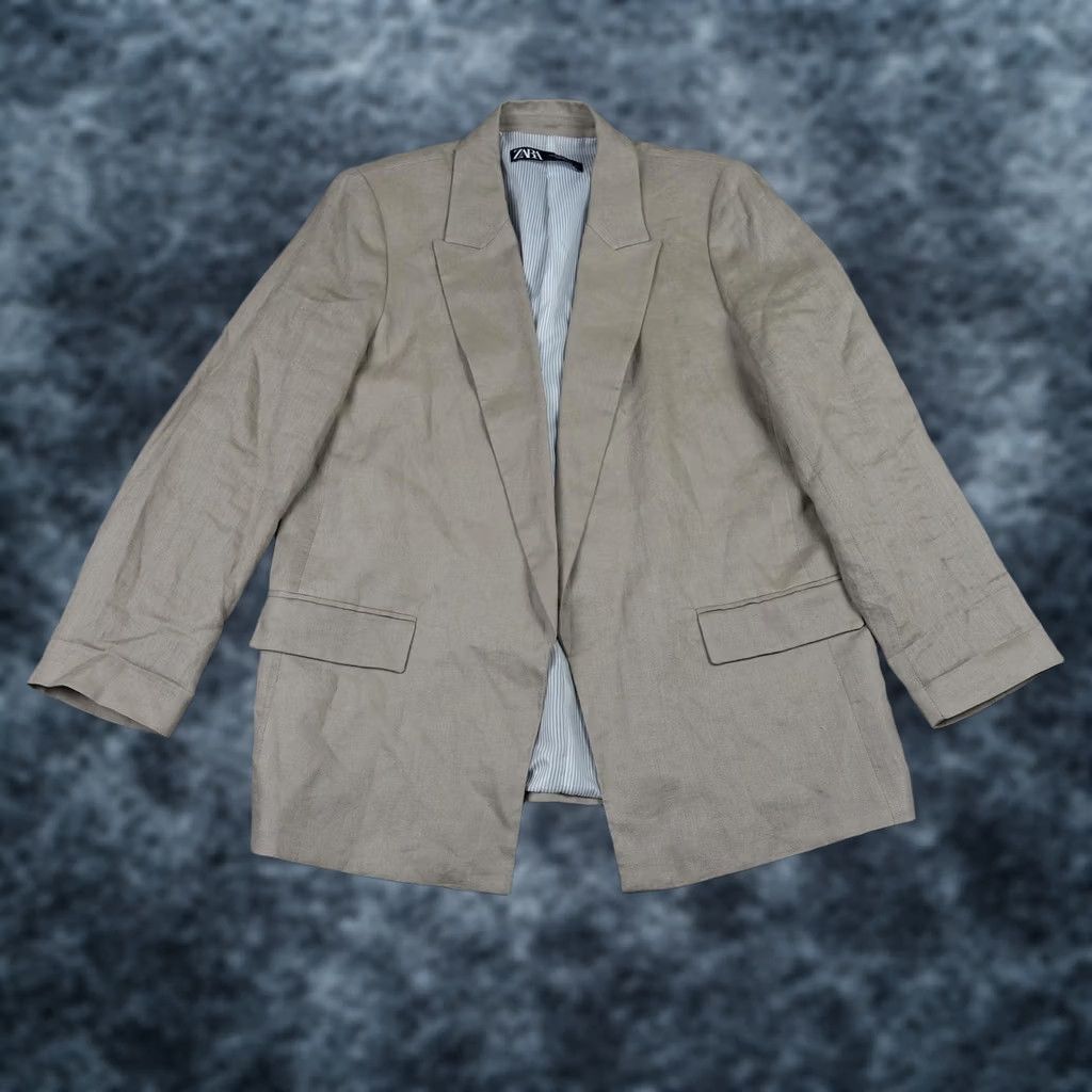 Zara VINTAGE? No — Zara Blazer Womens XL Beige Career Linen Lined Open Front Tailored Jacket Office Size XL / US 12-14 / IT 48-50 - 1 Thumbnail