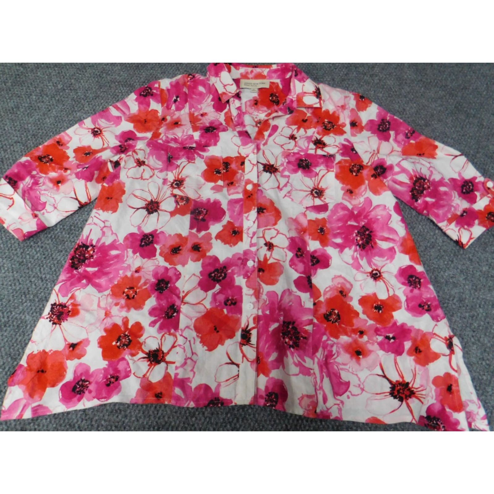 Jones New York Jones New York Womens Blouse Button-Up Petites Pink Floral Casual Cap Sleeve 3/4 Sleeve Womens Size L / US 10 / IT 46 - 2 Thumbnail
