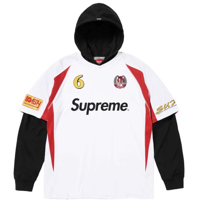 Supreme Supreme hooded white soccer jersey | Grailed
