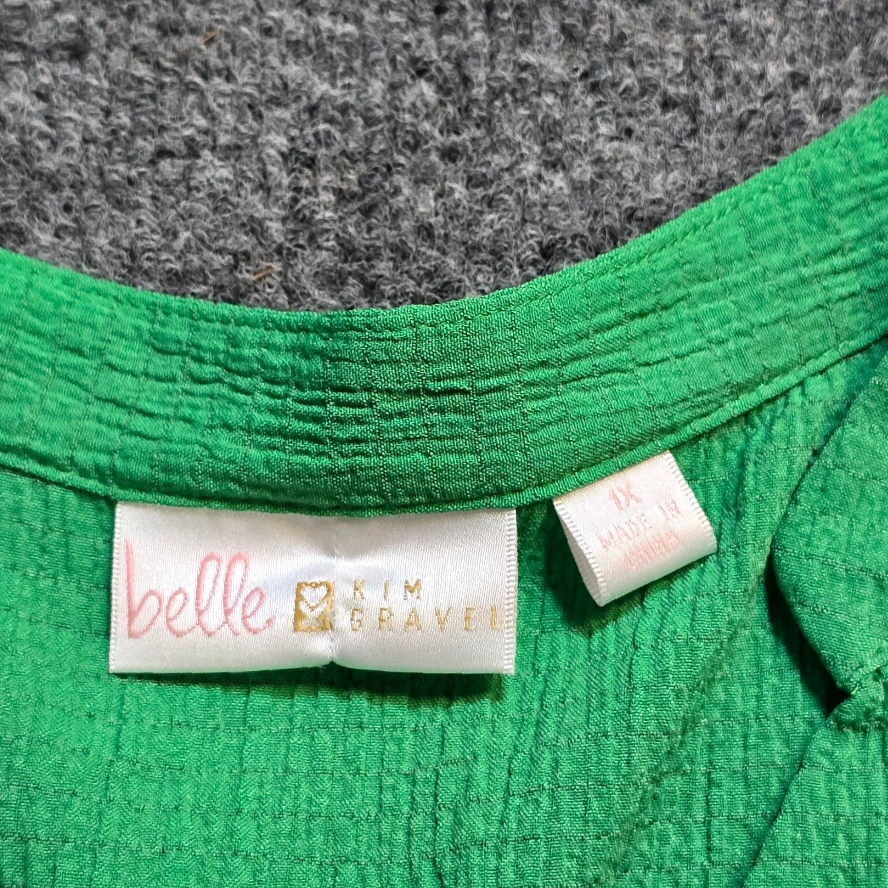 Vintage Belle Kim Gravel Top Womens 1X Green Texture V Neck Long Sleeve Blouse Casual Career Shirt Size XL / US 12-14 / IT 48-50 - 3 Thumbnail
