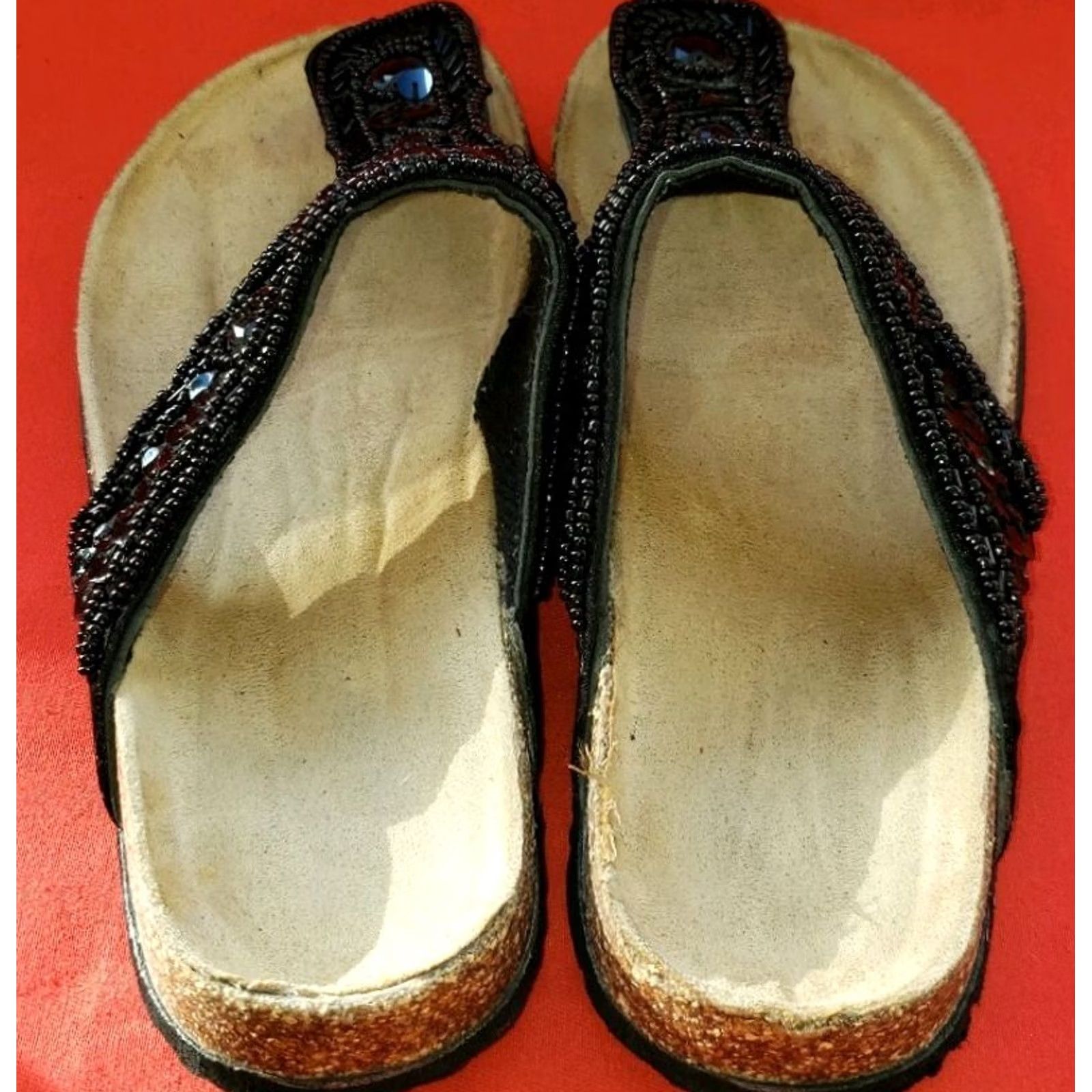 Vintage Women's Black Sandal Size 7-7.5M Toe Post With Sequins And Beads Size US 7.5 / IT 37.5 - 7 Thumbnail