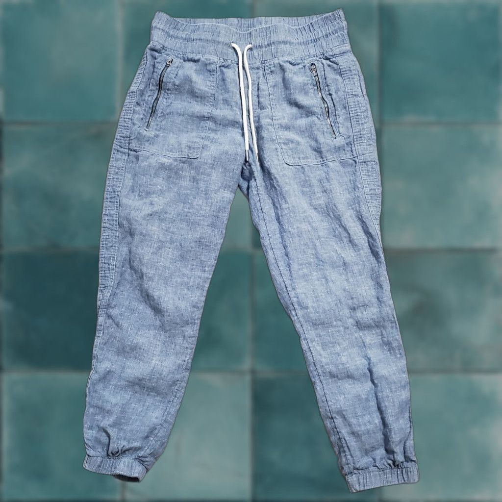Athleta Athleta Pants Women 6P Blue Cabo Linen Jogger Elastic Waist Zip Pockets Beachy Size 28" / US 6 / IT 42 - 1 Thumbnail