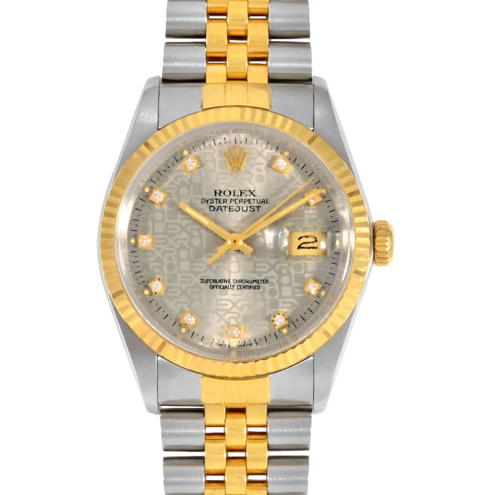 Rolex Rolex 16013G Datejust R series (manufactured in 1987) Automatic watch, silver/printed computer dial, SS x YG, 10P diamond index, men's IT1UY4JVNF5S Size ONE SIZE - 1 Thumbnail