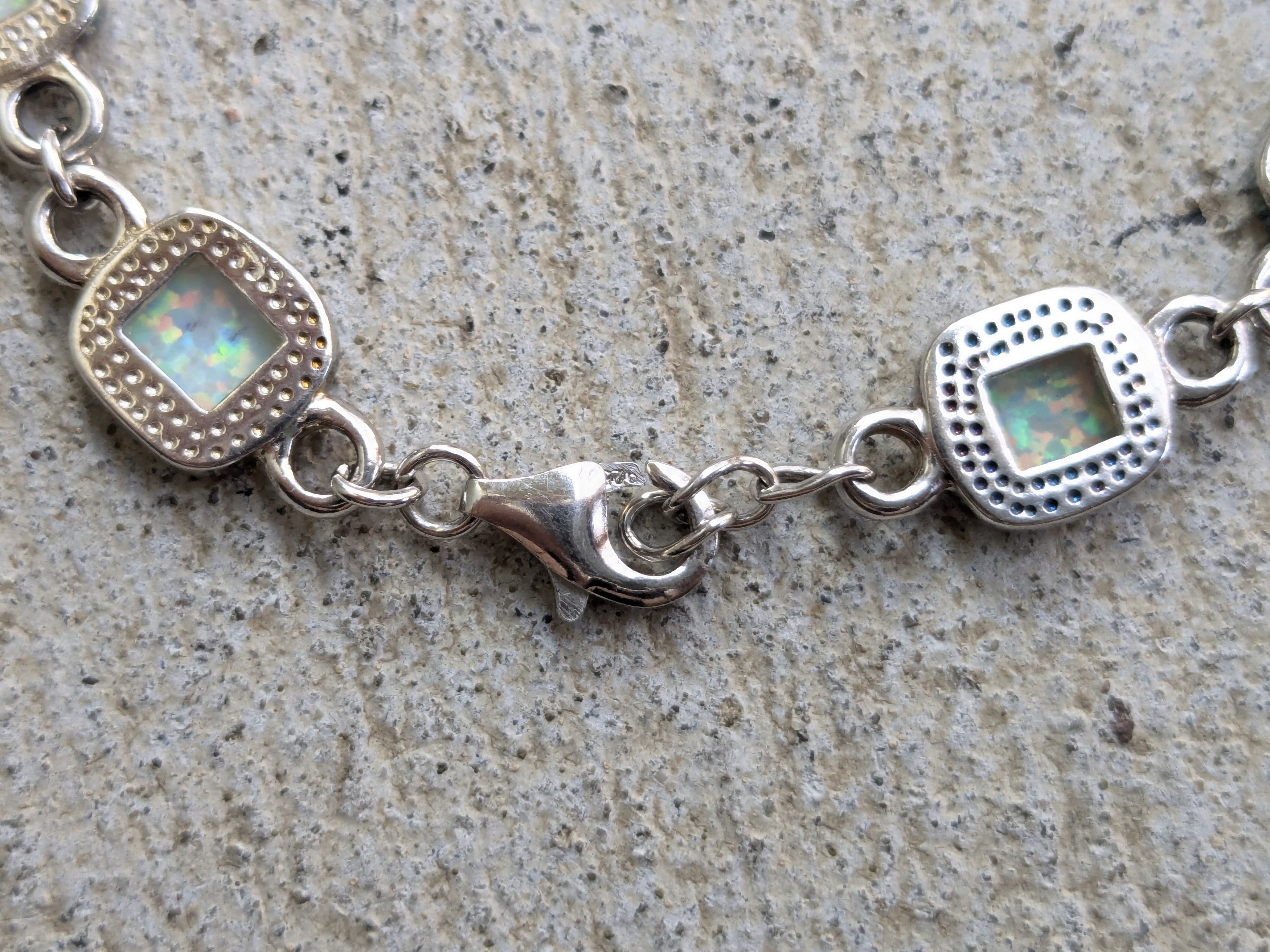 Jewelry Vintage Sterling Silver Bracelet Opal Chain 7.75" Y2K Size ONE SIZE - 13 Thumbnail