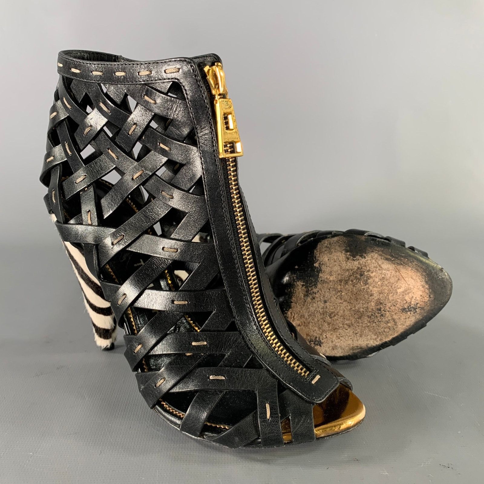 Tom Ford TOM FORD 7.5 Black Gold Leather Mixed Pattern Zip Up Boots Size US 7.5 / IT 37.5 - 5 Thumbnail