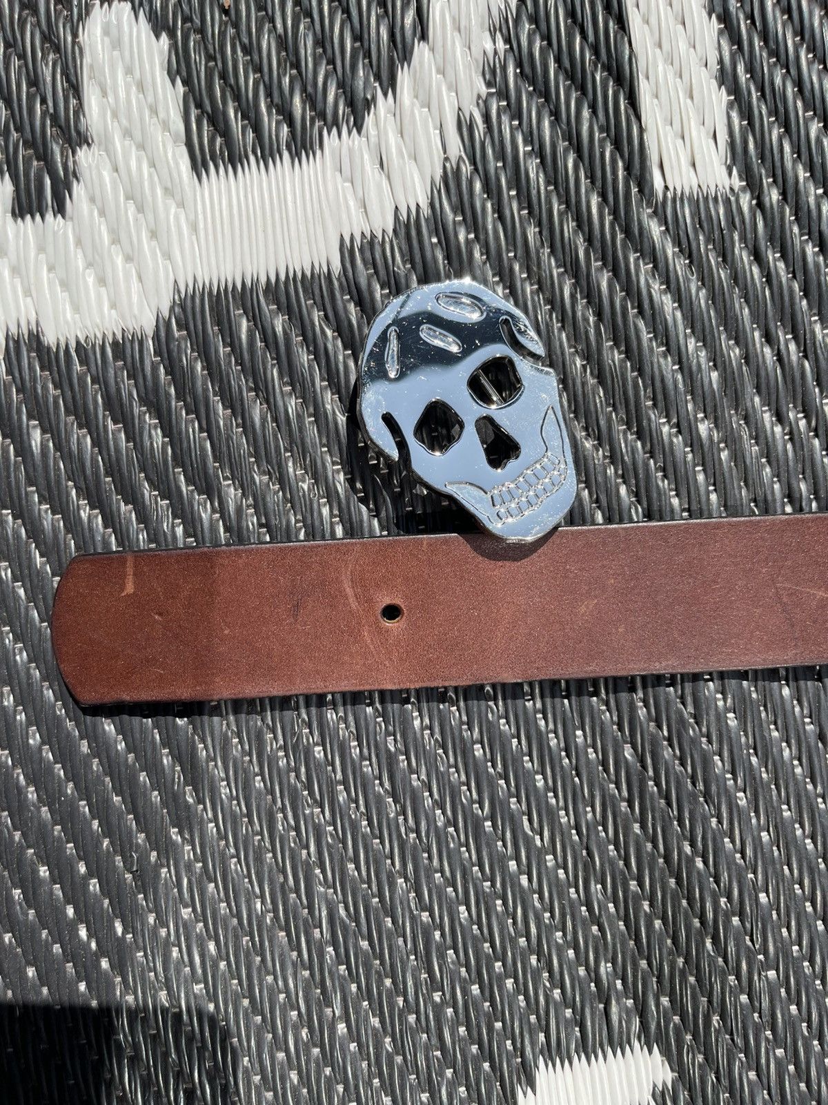 Alexander McQueen Alexander McQueen Brown Belt with Silver Skull Buckle Size 30 - 11 Thumbnail