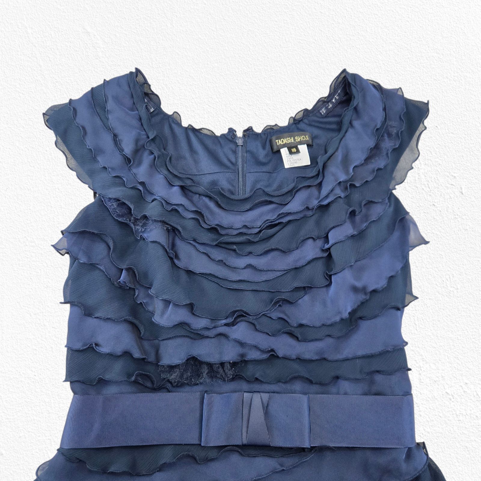 Tadashi Shoji Tadashi Shoji Navy Ruffle Cocktail Dress Size 16 Size XXL / US 16-18 / IT 52-54 - 3 Thumbnail