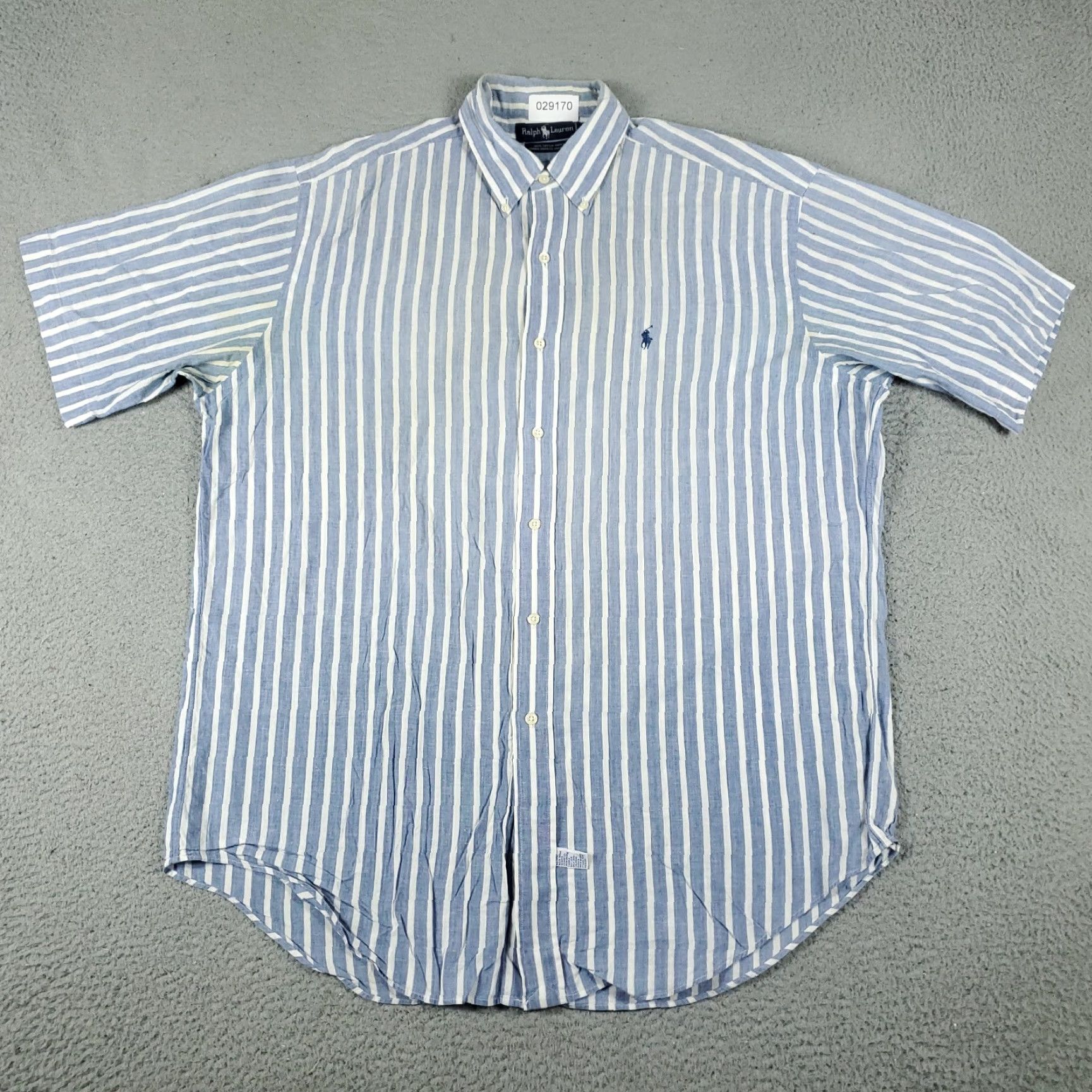 Ralph Lauren Ralph Lauren Men's Button-Up Shirt Large Blue Striped Short Sleeve Casual Workwear Size US L / EU 52-54 / 3 - 3 Thumbnail