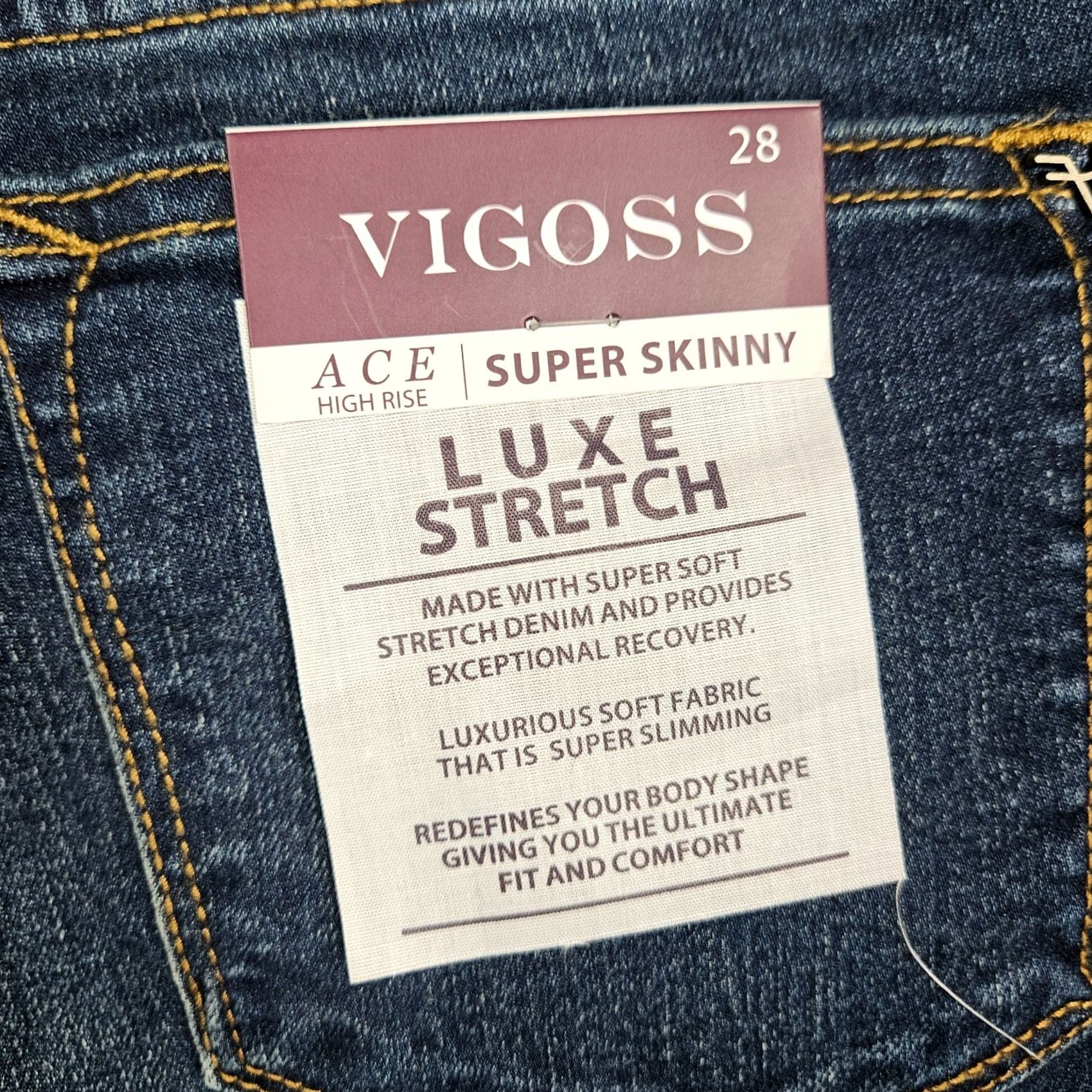 Vintage VIGOSS Jeans Skinny Women Regular 28W 29L Dark Wash Blue Cotton Polyester Spandex Belted Button Mid Rise Casual New Size 28" / US 6 / IT 42 - 4 Thumbnail