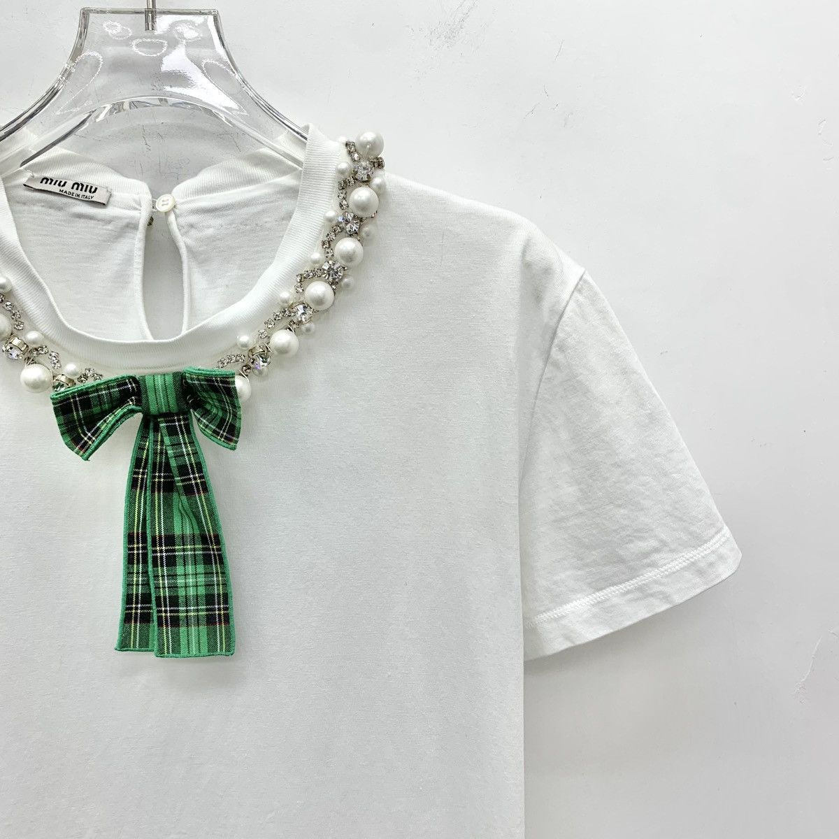 Miu Miu Miu Miu Pearl & Rhinestone Embellished Short Sleeve K26WX Size M / US 6-8 / IT 42-44 - 3 Thumbnail