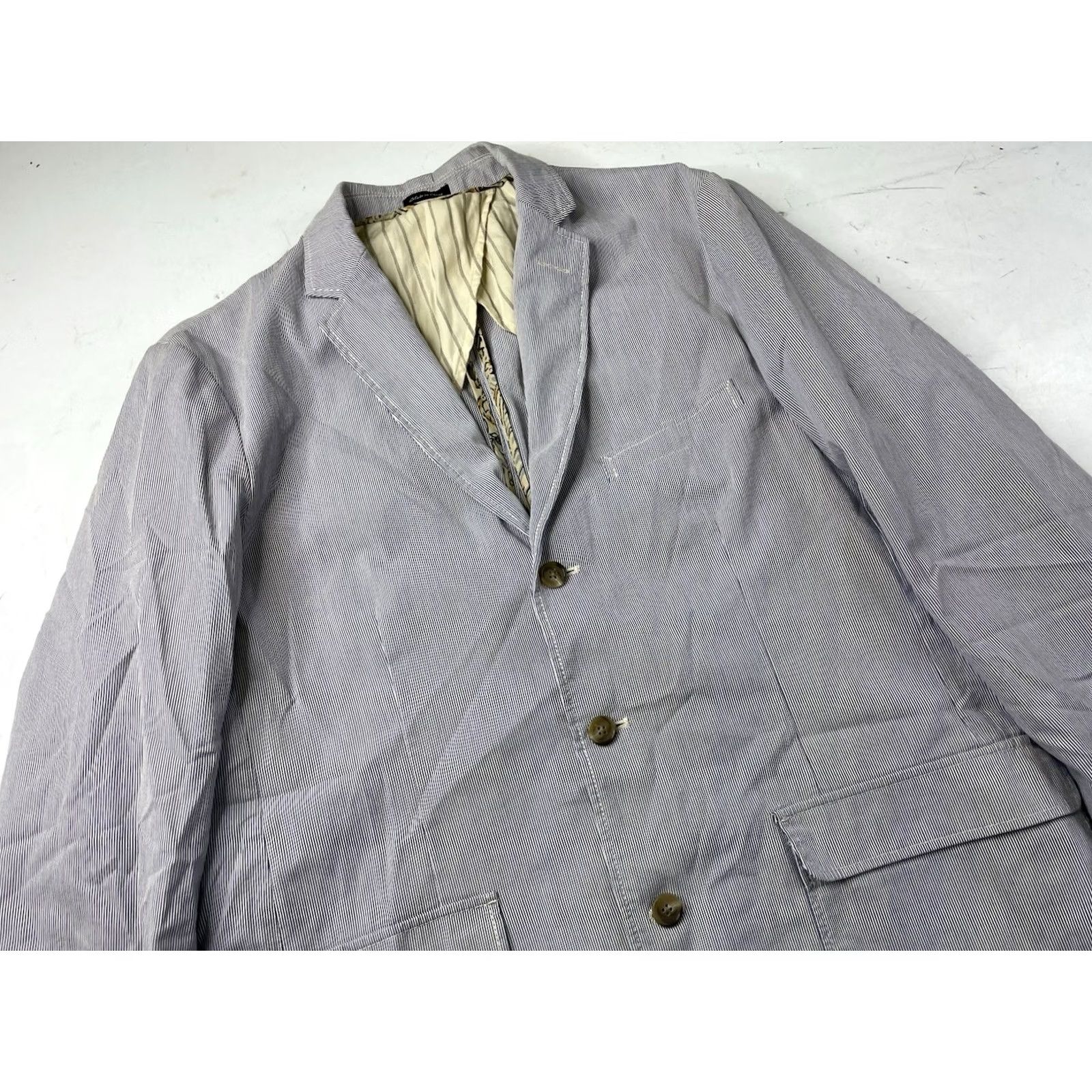 J.Crew J.Crew Mens Large Blue Striped Cotton Sport Coat Seersucker Blazer 3 Button Size 42R - 5 Thumbnail