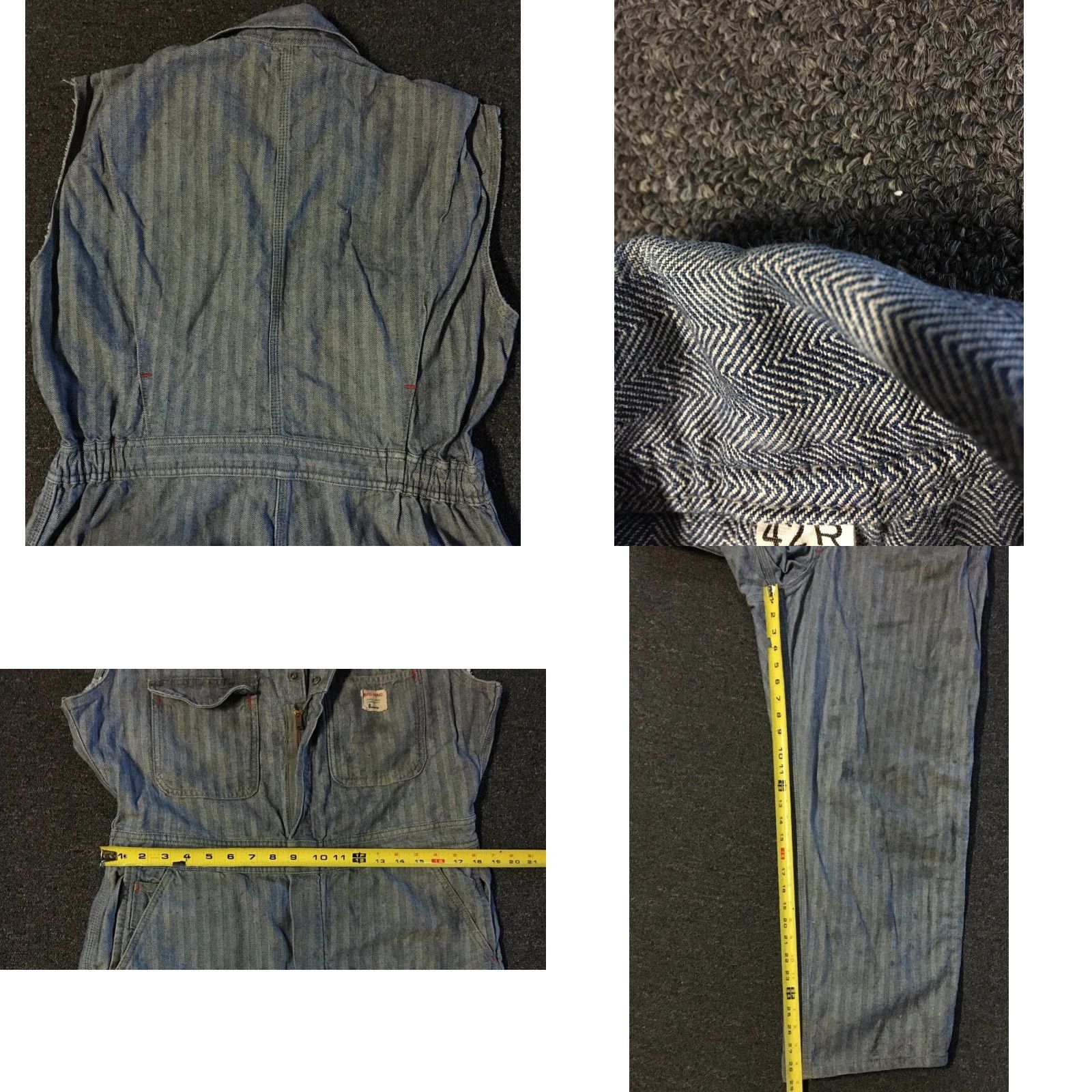 JCPenney VINTAGE Union Made JC Penney Big Mac Coveralls 42R Sleeveless Herringbone 50s 60s USA Mens Size US 42 / EU 58 - 9 Thumbnail