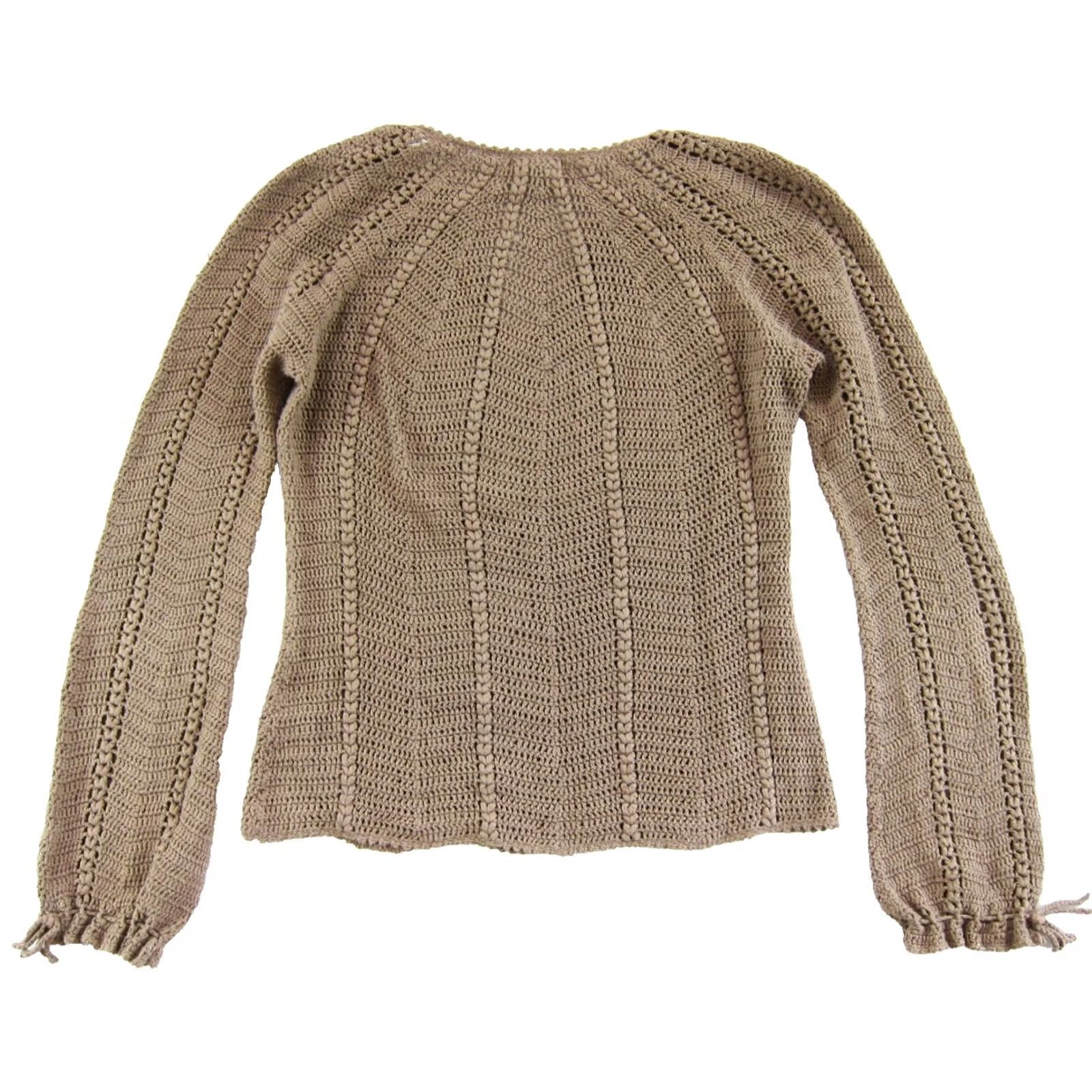 J.Crew Vintage J.Crew Brown Knit Crochet V-Neck Cinch Sleeve Pullover Sweater S Size S / US 4 / IT 40 - 2 Thumbnail