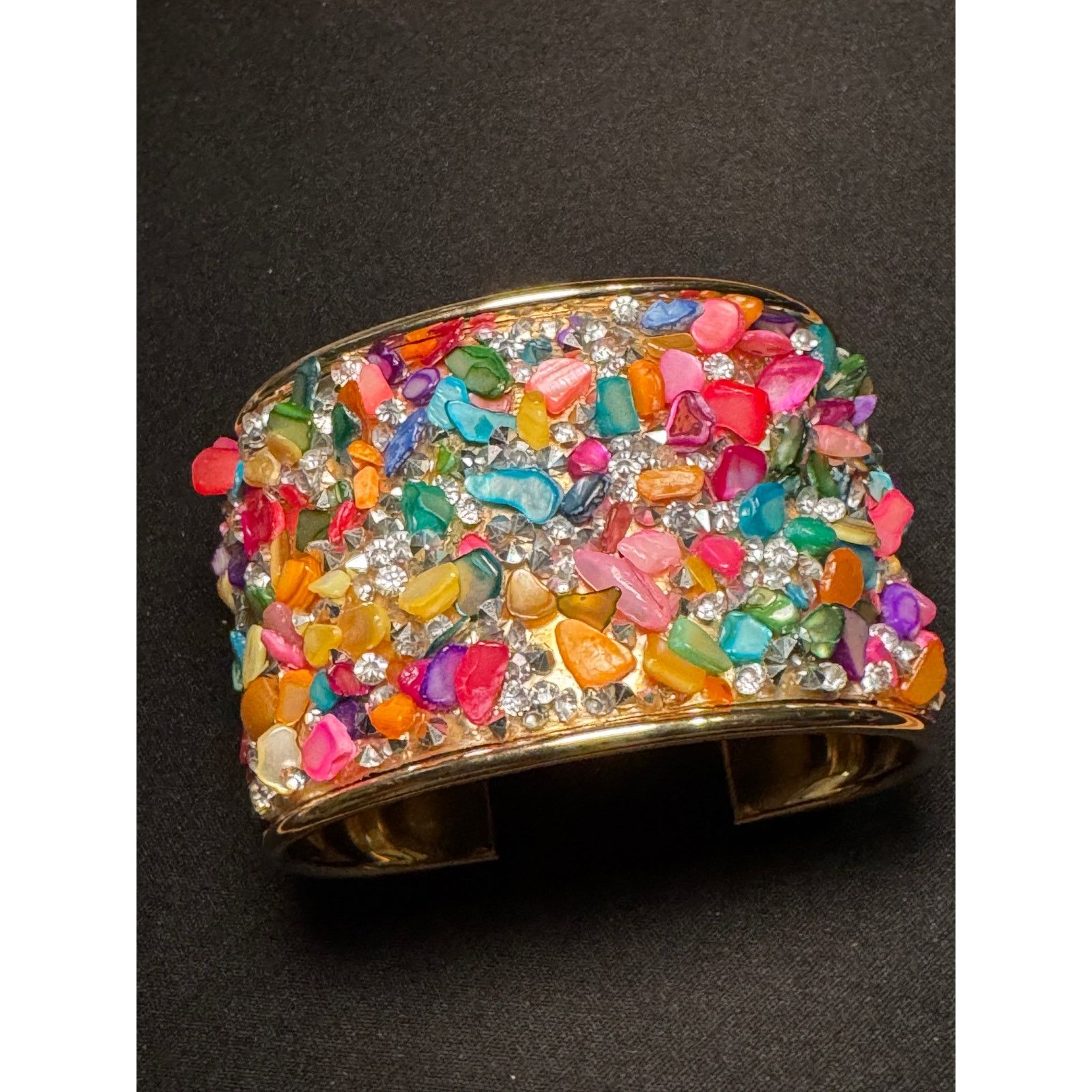 Other Gold Plated Rainbow Gemstones Crystals Cuff Bracelet 7in Size ONE SIZE - 1 Thumbnail