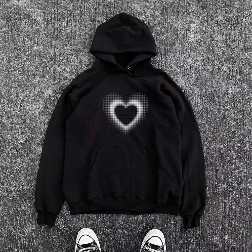 Vintage Black retro heart-print hoodie y2k Size US M / EU 48-50 / 2 - 1 Thumbnail