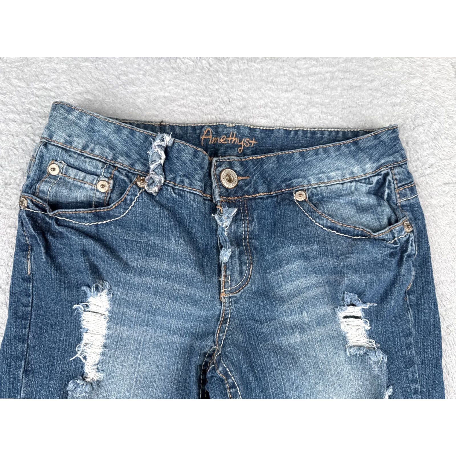 Denime Amethyst Jeans Juniors 11 Blue Denim Capri Crop Distressed Rolled Hem 30x18 Jeans Women's Shirts? Size 32" / US 10 / IT 46 - 4 Thumbnail
