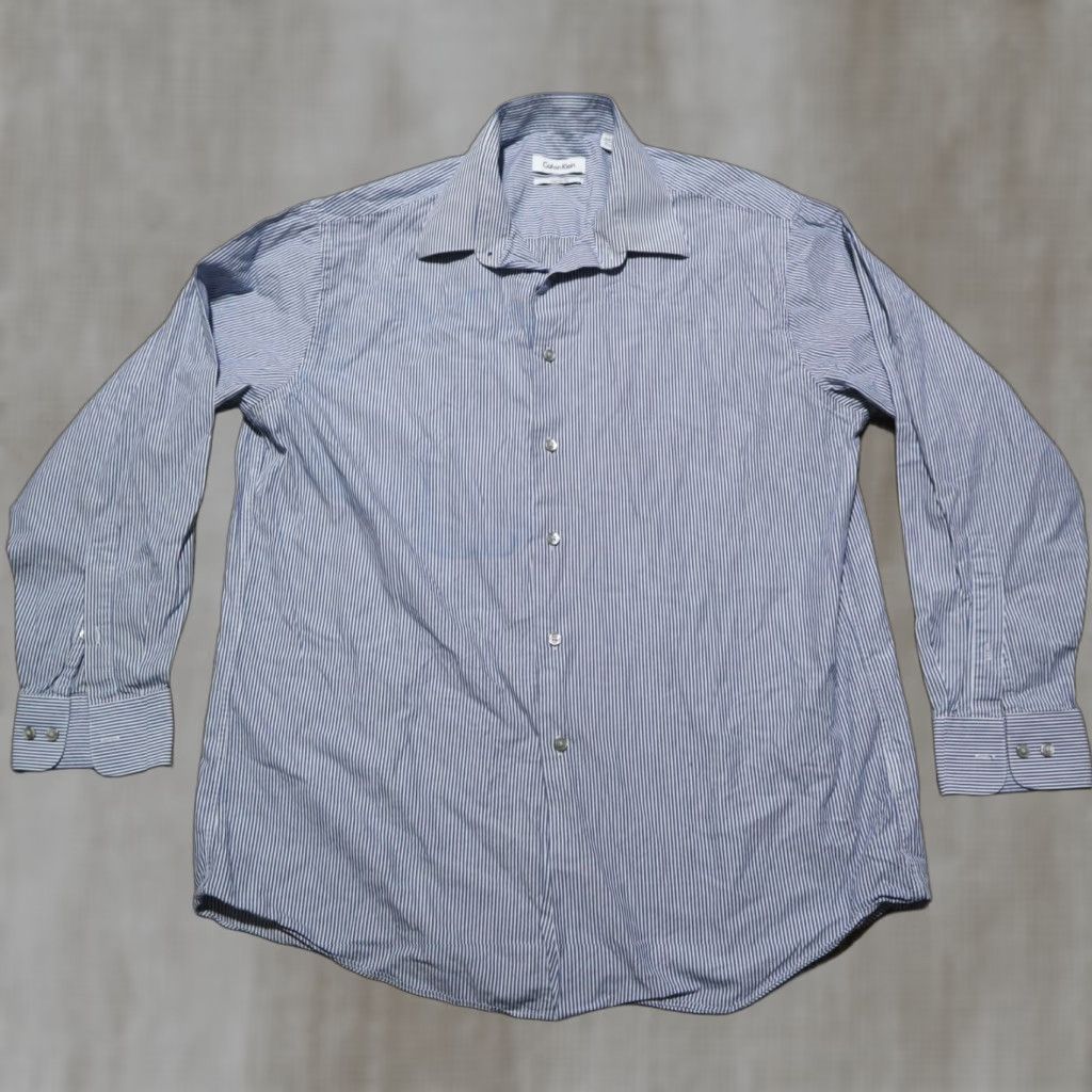 Calvin Klein Calvin Klein CK Blue Striped Button-Down Shirt Long Sleeve Men's 16.5 32/33 Size XS-? Size US XL / EU 56 / 4 - 1 Thumbnail