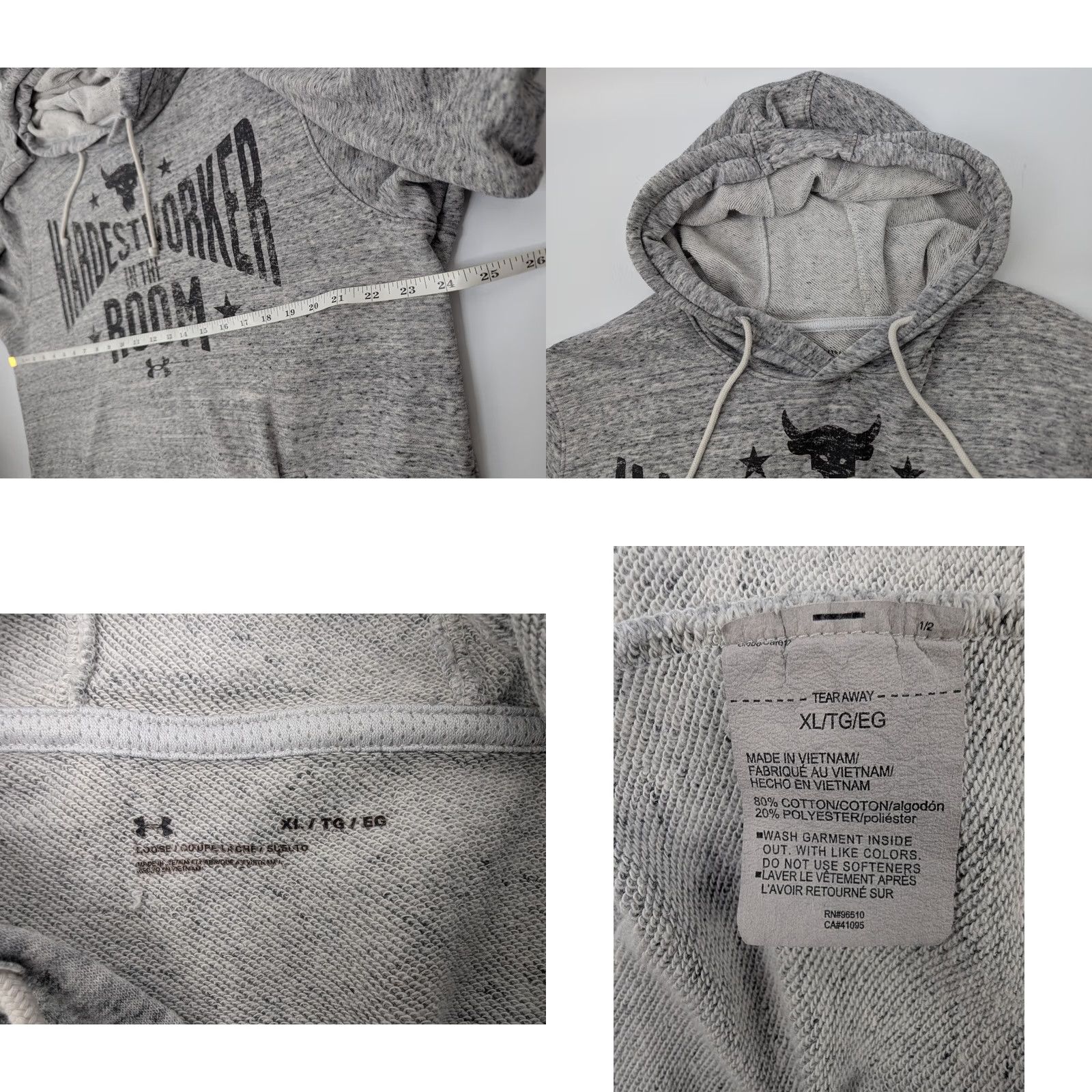 Under Armour Under Armour Project Rock Hoodie Mens XL Grey Hardest Worker In The Room Gym Size US XL / EU 56 / 4 - 9 Thumbnail