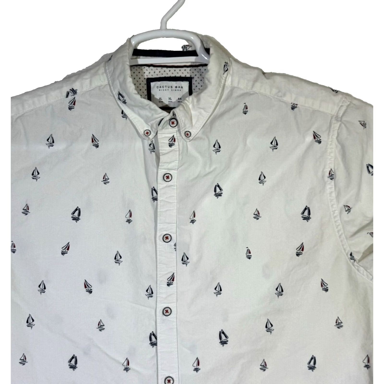 Vintage Cactus Man Shirt XL White Boat Print Slim-Fit 100% Cotton Button-Down Mens Size US XL / EU 56 / 4 - 3 Thumbnail