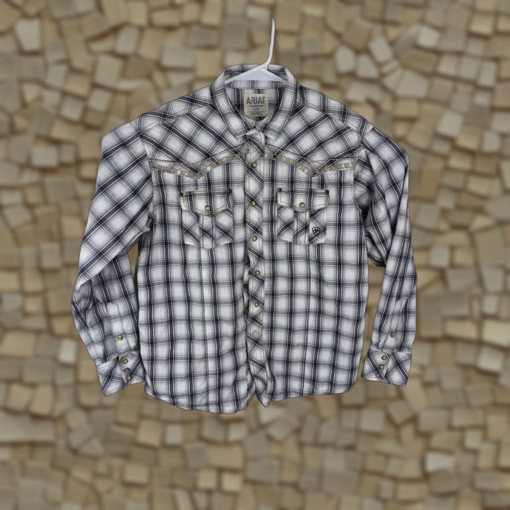 Ariat Ariat Retro Fit Plaid Pearl Snap Long Sleeve Button Up Shirt L Mens Western Size US L / EU 52-54 / 3 - 1 Thumbnail