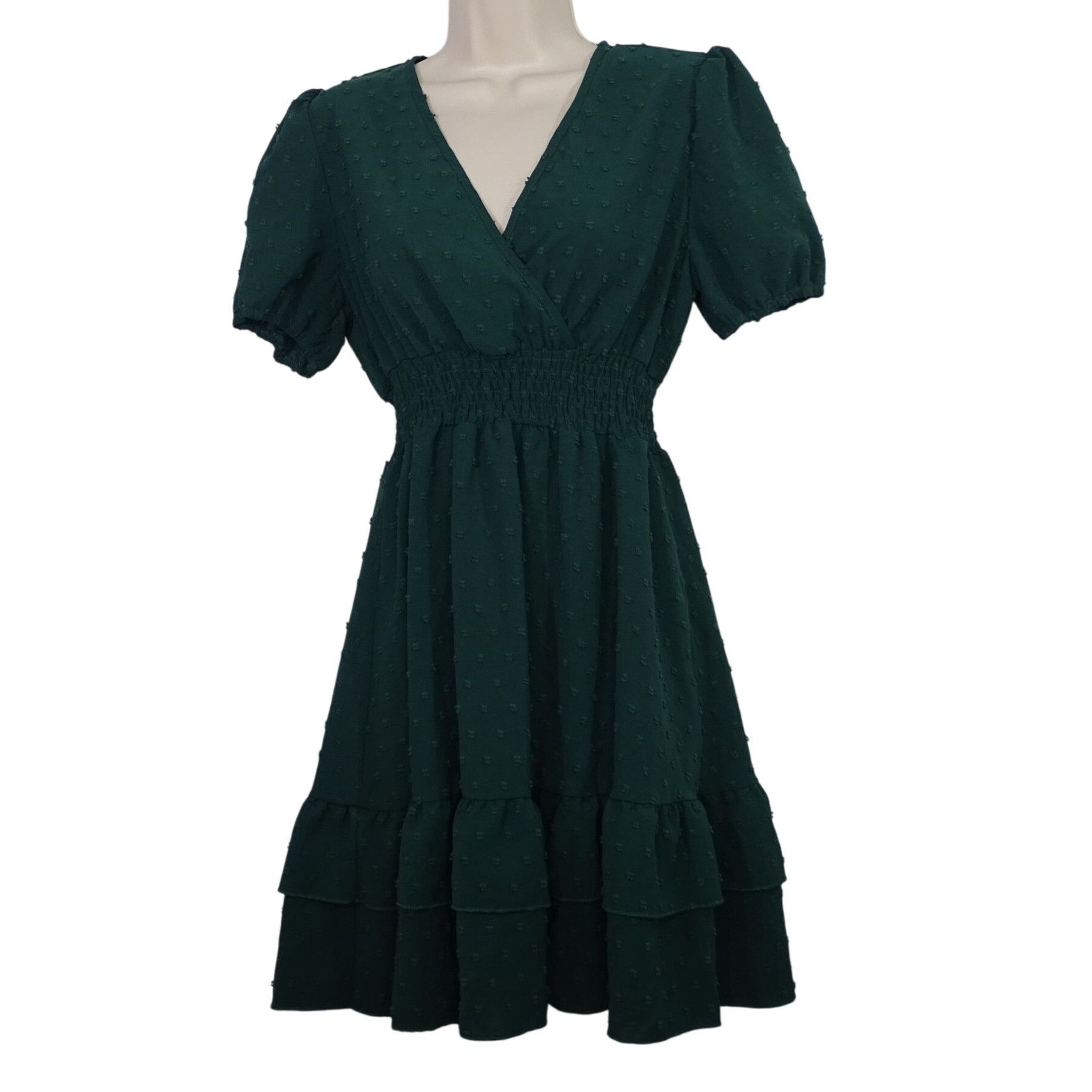 Shein Shein Green Swiss Dot Ruffle Tiered Fit & Flare Dress Size 4 Size S / US 4 / IT 40 - 1 Thumbnail