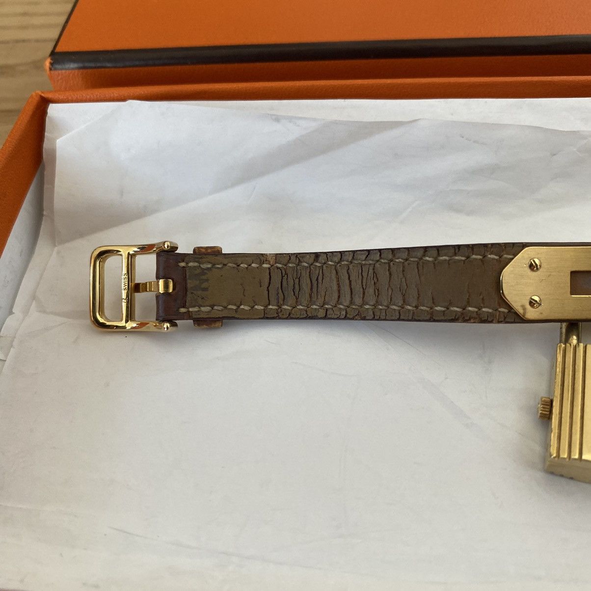 Hermes Hermes Kelly Watch Gold Brown Leather Bracelet Paris Vintage Size ONE SIZE - 7 Thumbnail