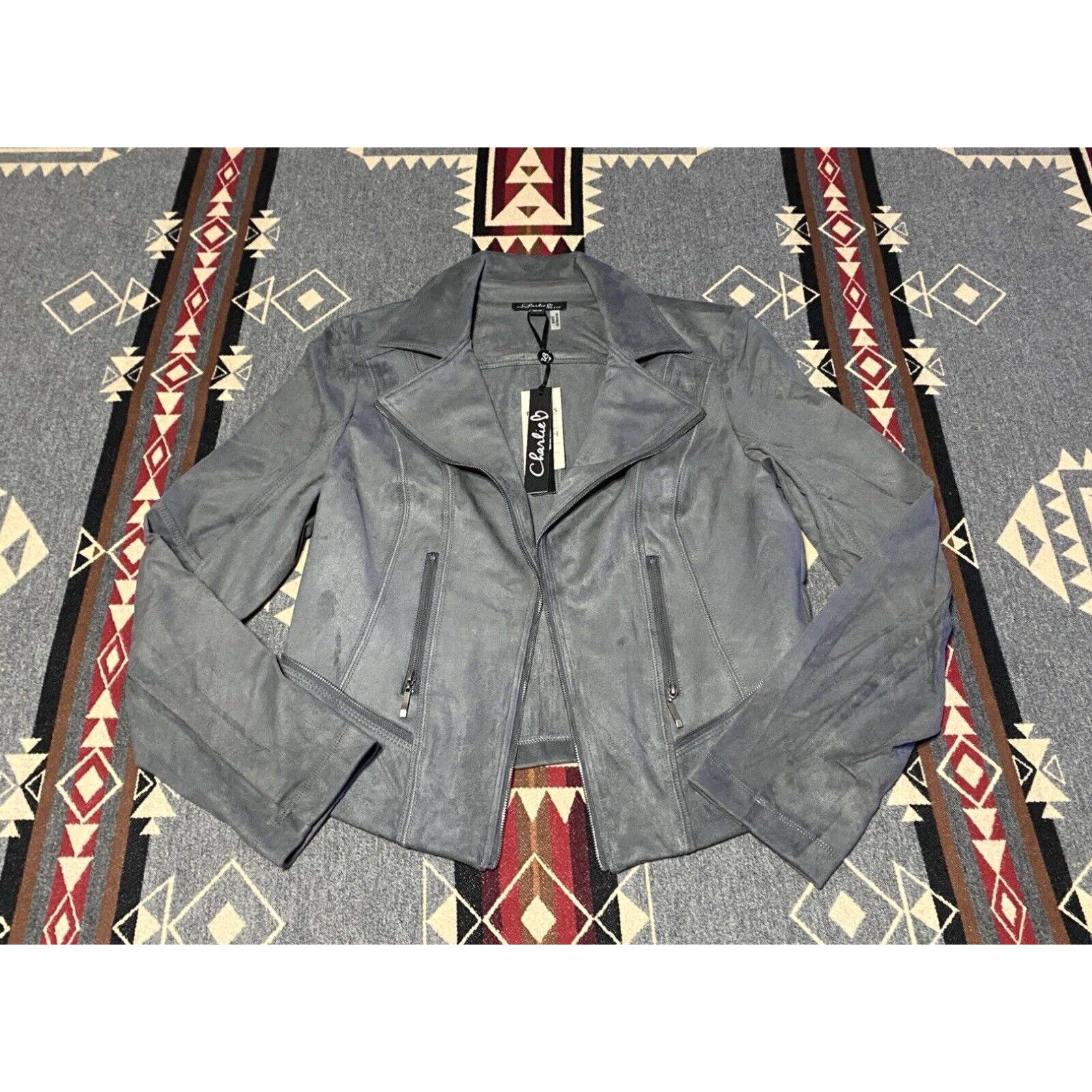 image of Vintage Charlie B Full Zip Moto Jacket Faux Leather NWT Size M Ash Gray C6100L-526A T74 in White, W