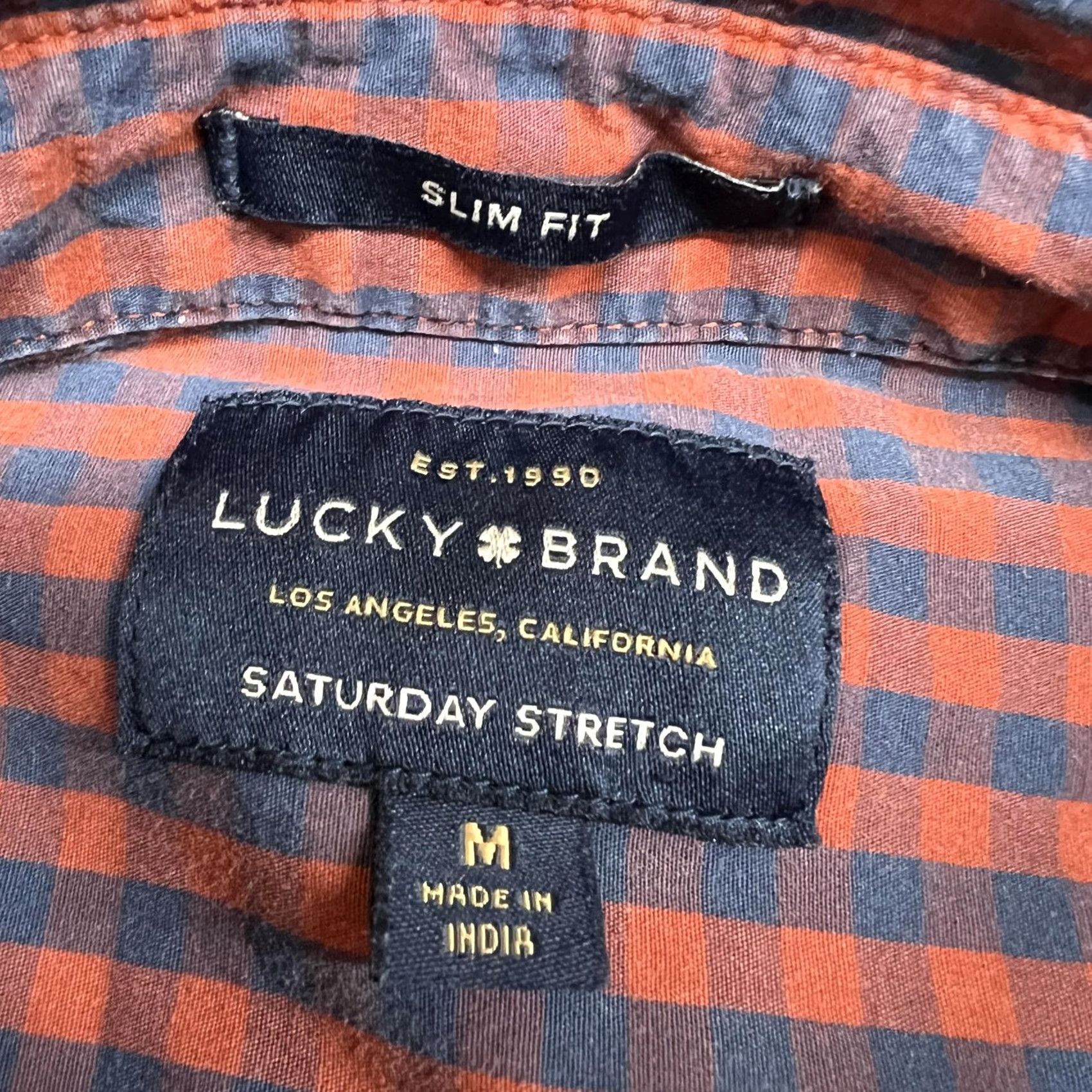 Lucky Brand Lucky Brand Shirt Mens M Blue Orange Check Slim Fit Saturday Stretch Long Sleeve Size US M / EU 48-50 / 2 - 3 Thumbnail
