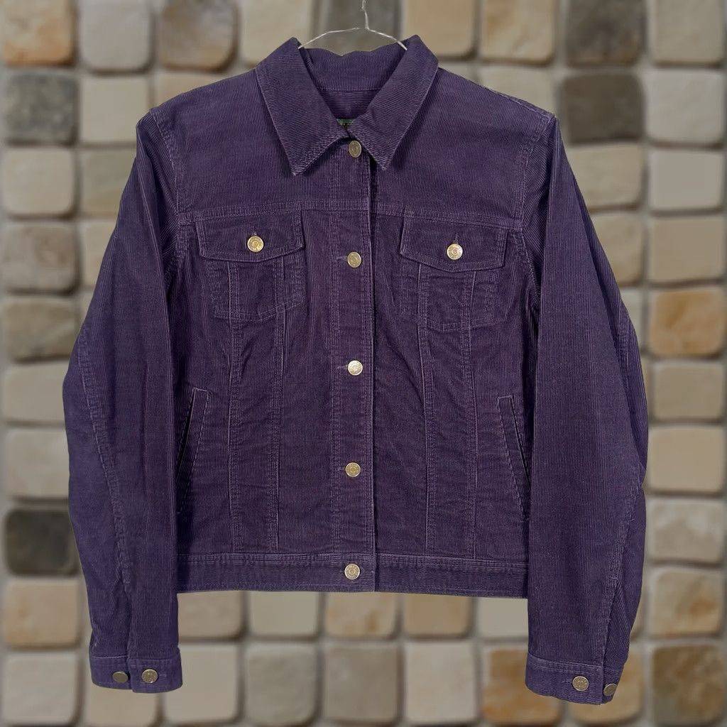 Polo Ralph Lauren VINTAGE Polo Ralph Lauren Jacket Womens M Corduroy Trucker Purple 90s USA Button Long Sleeve Short Coat/Outerwear Size 32" / US 10 / IT 46 - 1 Thumbnail