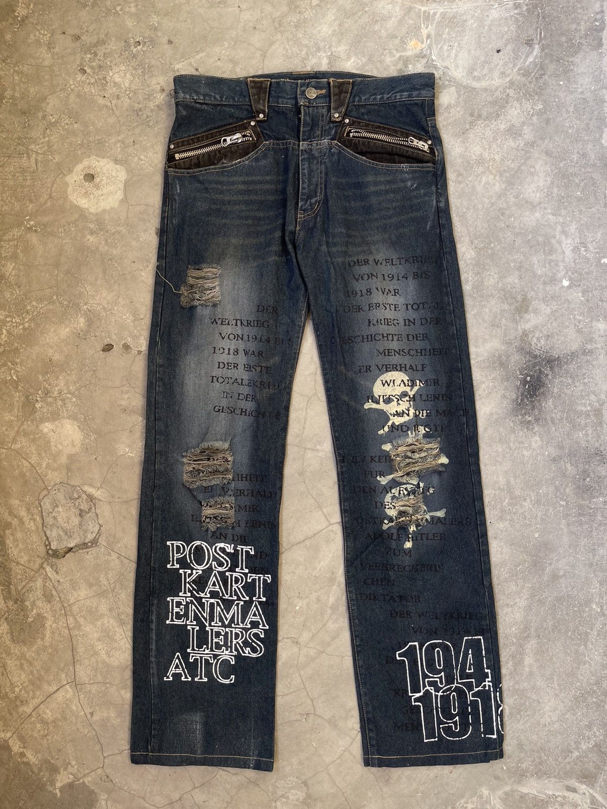 image of If Six Was Nine x In The Attic Vintage In The Attic Skull Poem Pants in Blue, Men's (Size 31)