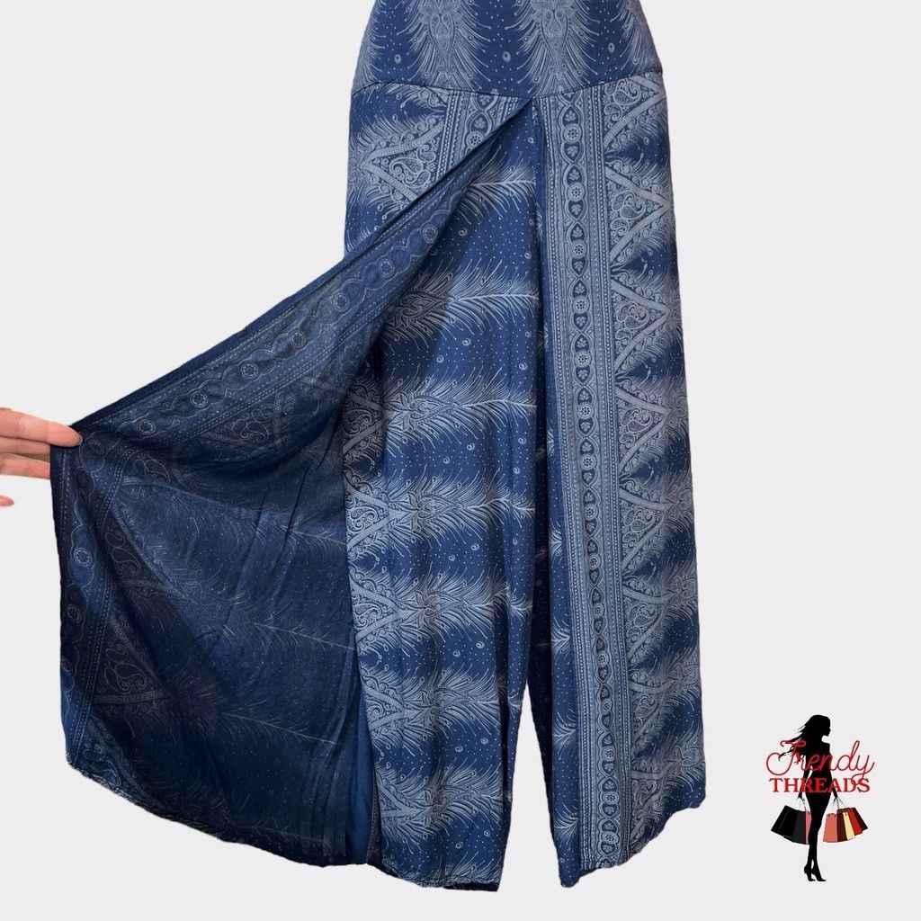 Other Boho Hippie Side Slit Pants SMALL Blue Wide Leg Ankle High R Size 27" / US 4 / IT 40 - 3 Thumbnail