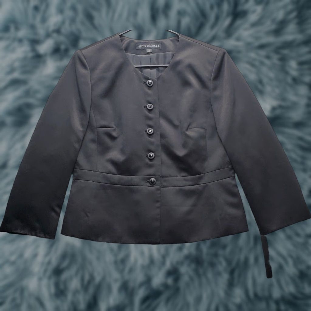 Vintage Nipon Boutique Blazer Jacket Womens 8 Black V-Neck Single Button Front Blazer Womens Size 8 Black 90s Vintage NWT Mens Womens Boys Girls Size M / US 6-8 / IT 42-44 - 1 Thumbnail