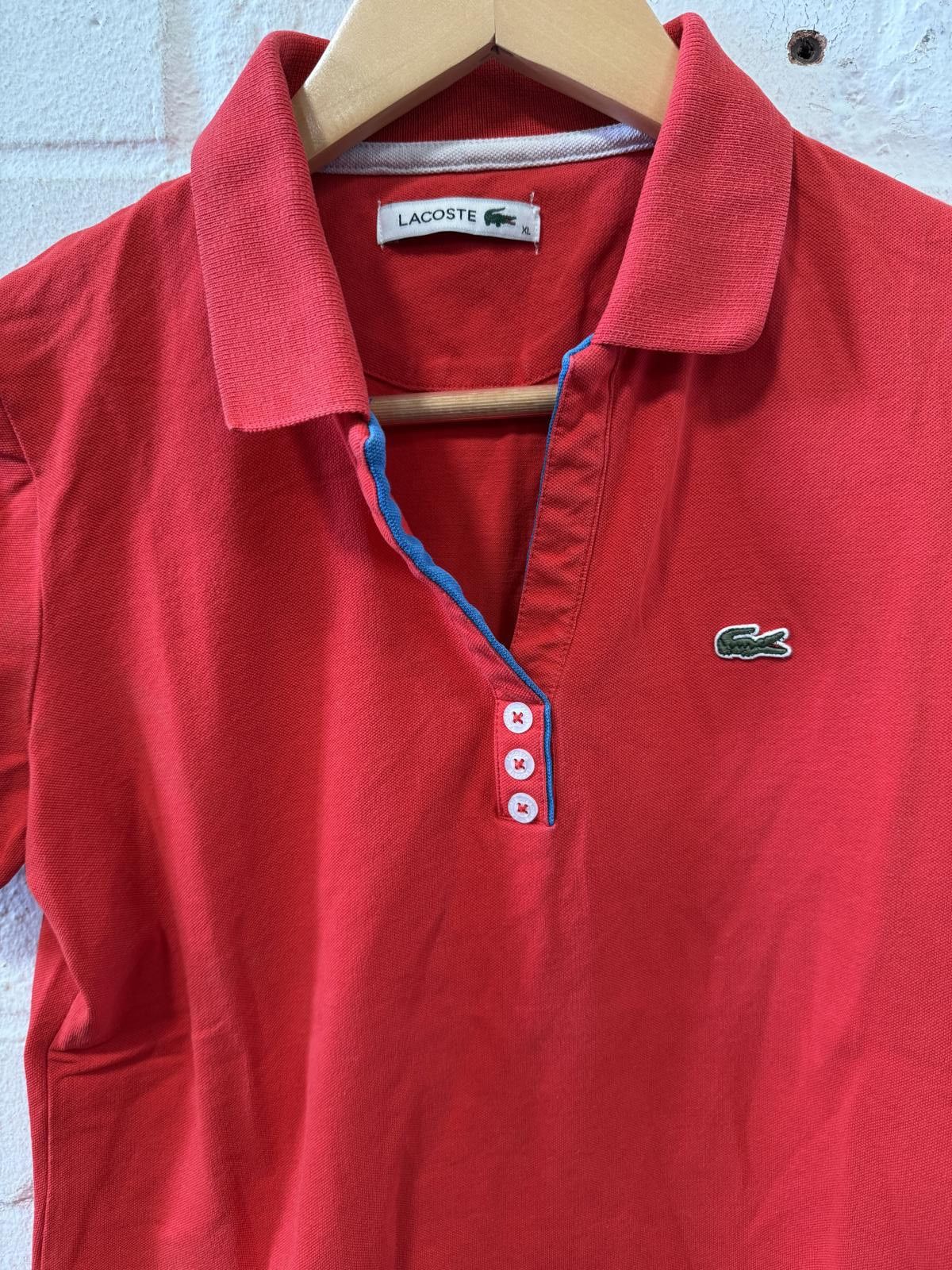 Lacoste Lacoste Women's Red Polo Shirt with Blue Trim Size XL / US 12-14 / IT 48-50 - 2 Thumbnail