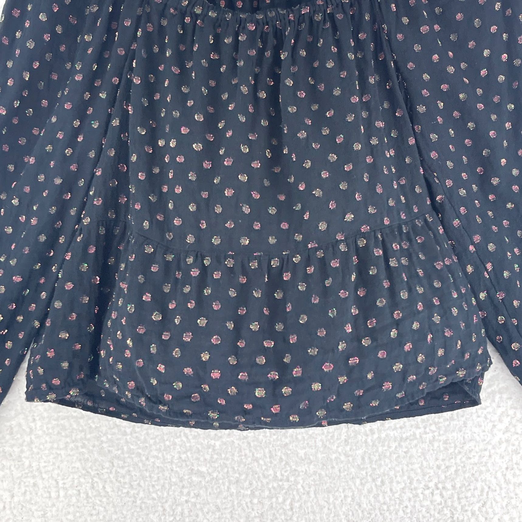 Loft LOFT Black Shimmer Dot Shirt Womens Square Neck Peplum Long Sleeve Medium Casual Size M / US 6-8 / IT 42-44 - 5 Thumbnail