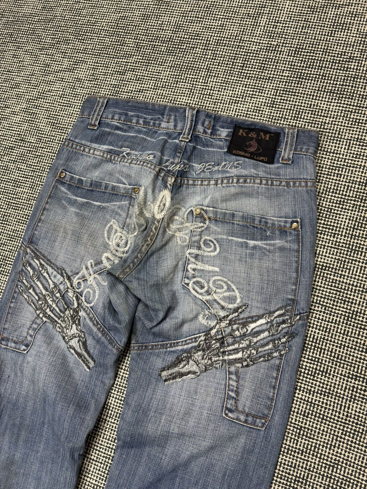 Japanese Brand Y2K kosmo lupo embroidered skeleton swag jeans vintage Size US 32 / EU 48 - 3 Thumbnail