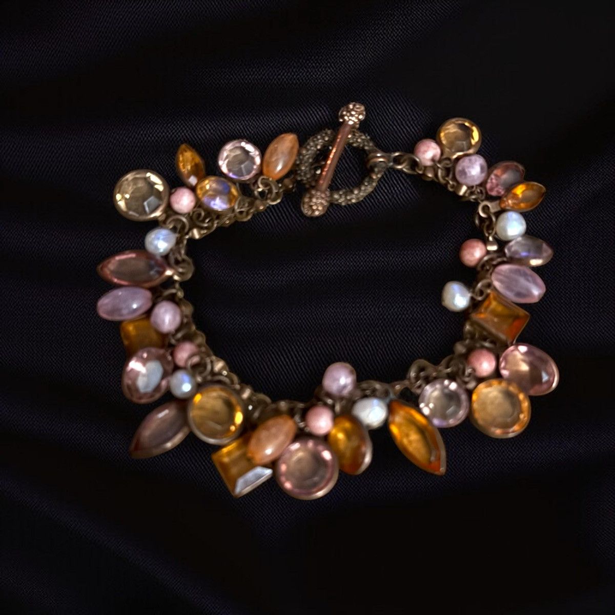 Other Bronze tone bezeled stones and pearls charm toggle bracelet Size ONE SIZE - 1 Thumbnail