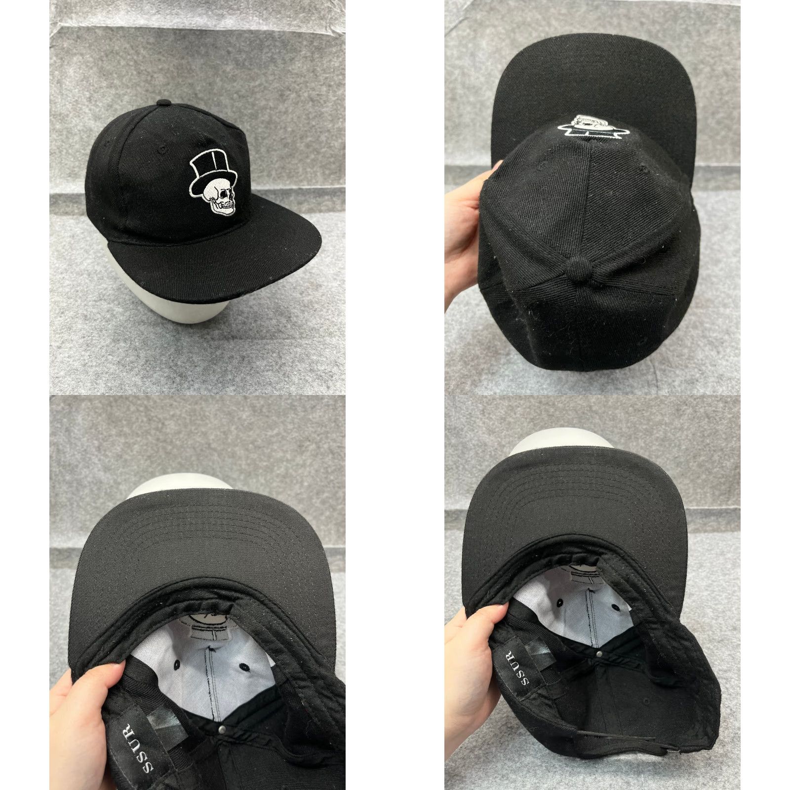 Vintage SSUR Skull Hat Cap Snap Back Adult One Size Black 100% Acrylic Streetwear Hat Mens Adjustable Size ONE SIZE - 8 Thumbnail