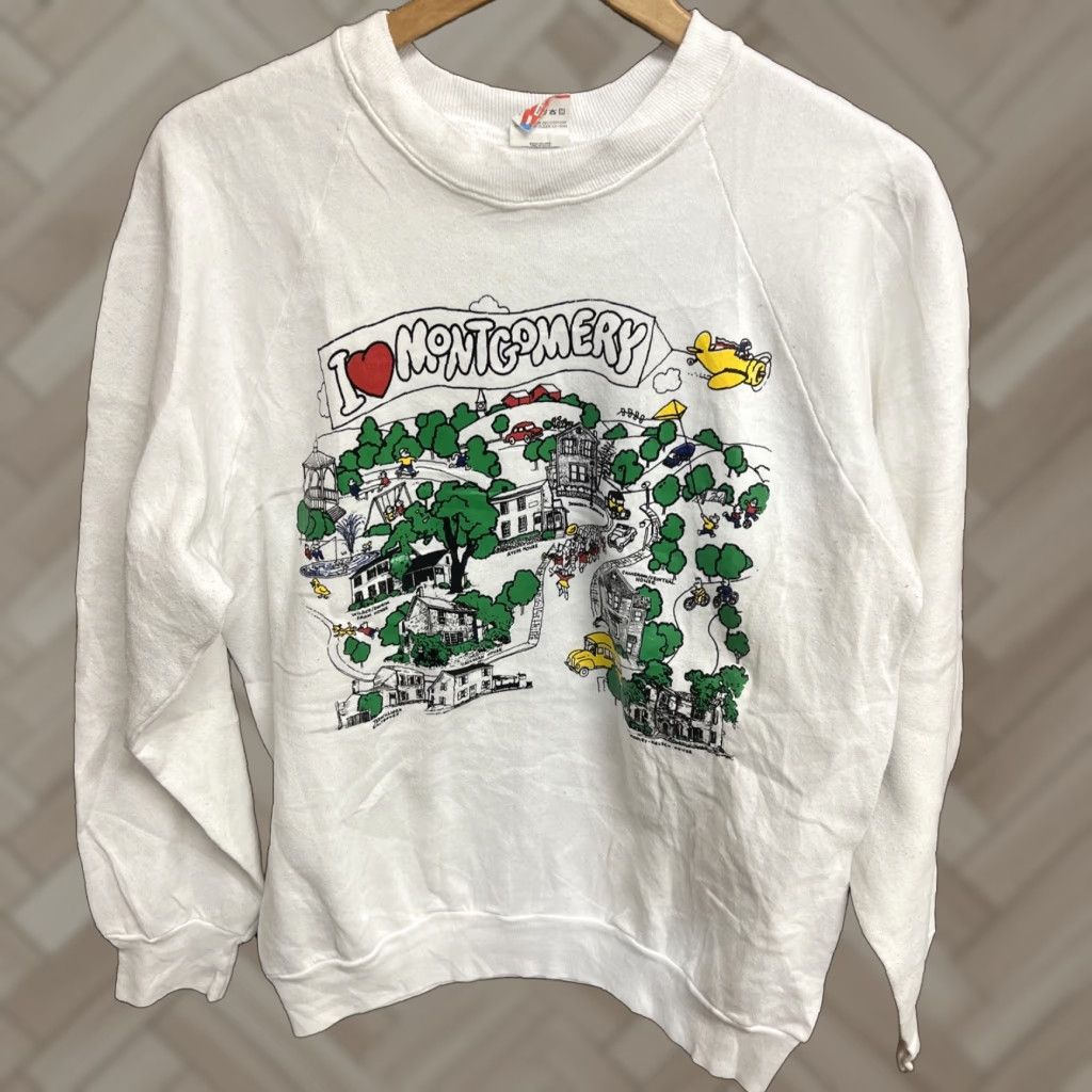 Fruit Of The Loom VINTAGE I Love Montgomery Sweatshirt Crewneck White Fruit of the Loom Large Men Size US L / EU 52-54 / 3 - 1 Thumbnail