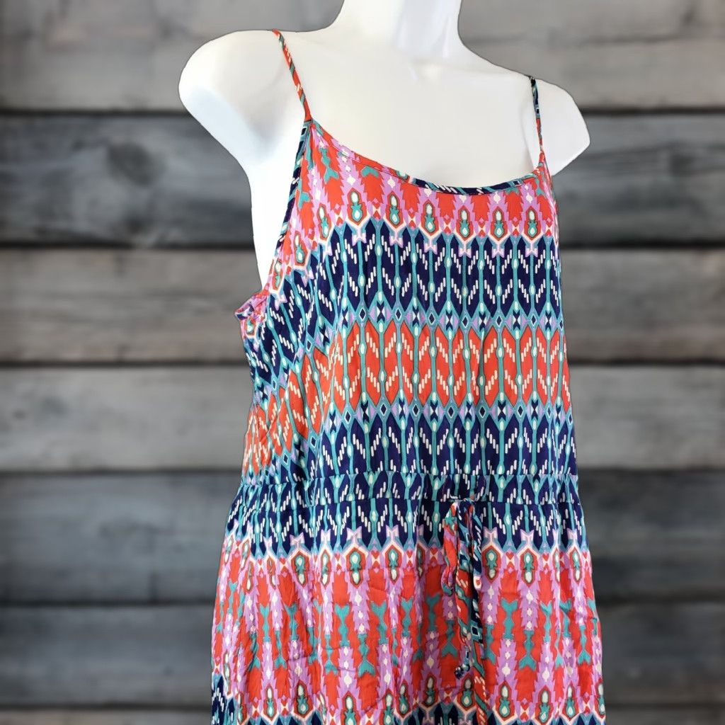 Vintage VINTAGE Pixley Womens Dress Spaghetti Strap Blue Red Rayon Short 25" L Casual Shift Sleeveless Adult Womens Size L / US 10 / IT 46 - 1 Thumbnail