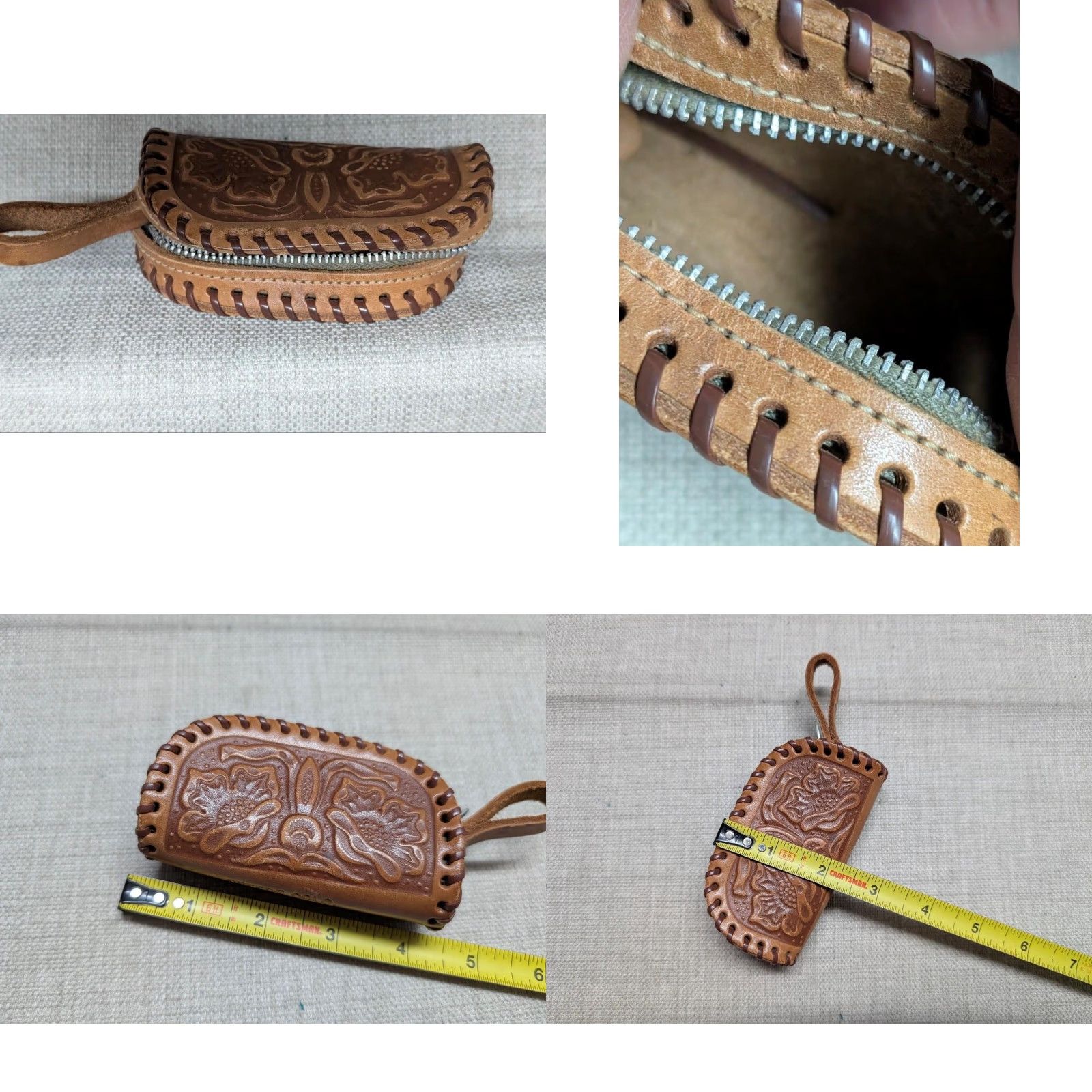 Vintage VINTAGE handcrafted leather 4" coin pouch TOOLED COWBOY WESTERN brown unisex Adults zip purse bag Size ONE SIZE - 8 Thumbnail