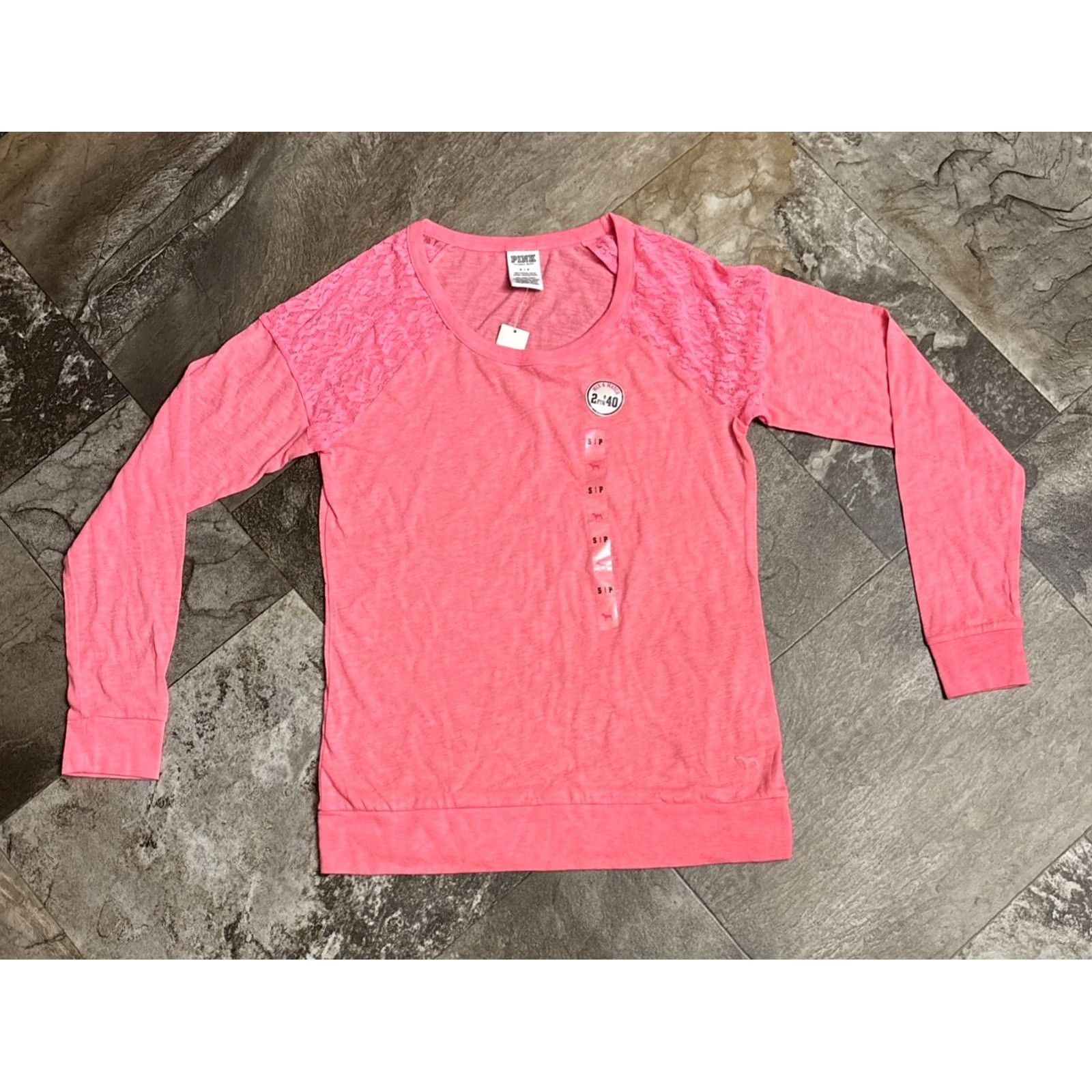 Victoria's Secret Victoria's Secret Shirt T-Shirt Lace Long Sleeve Pink Small Regular Womens Size S Lightweight All Seasons Stretch VINTAGE? (No) Size S / US 4 / IT 40 - 2 Thumbnail