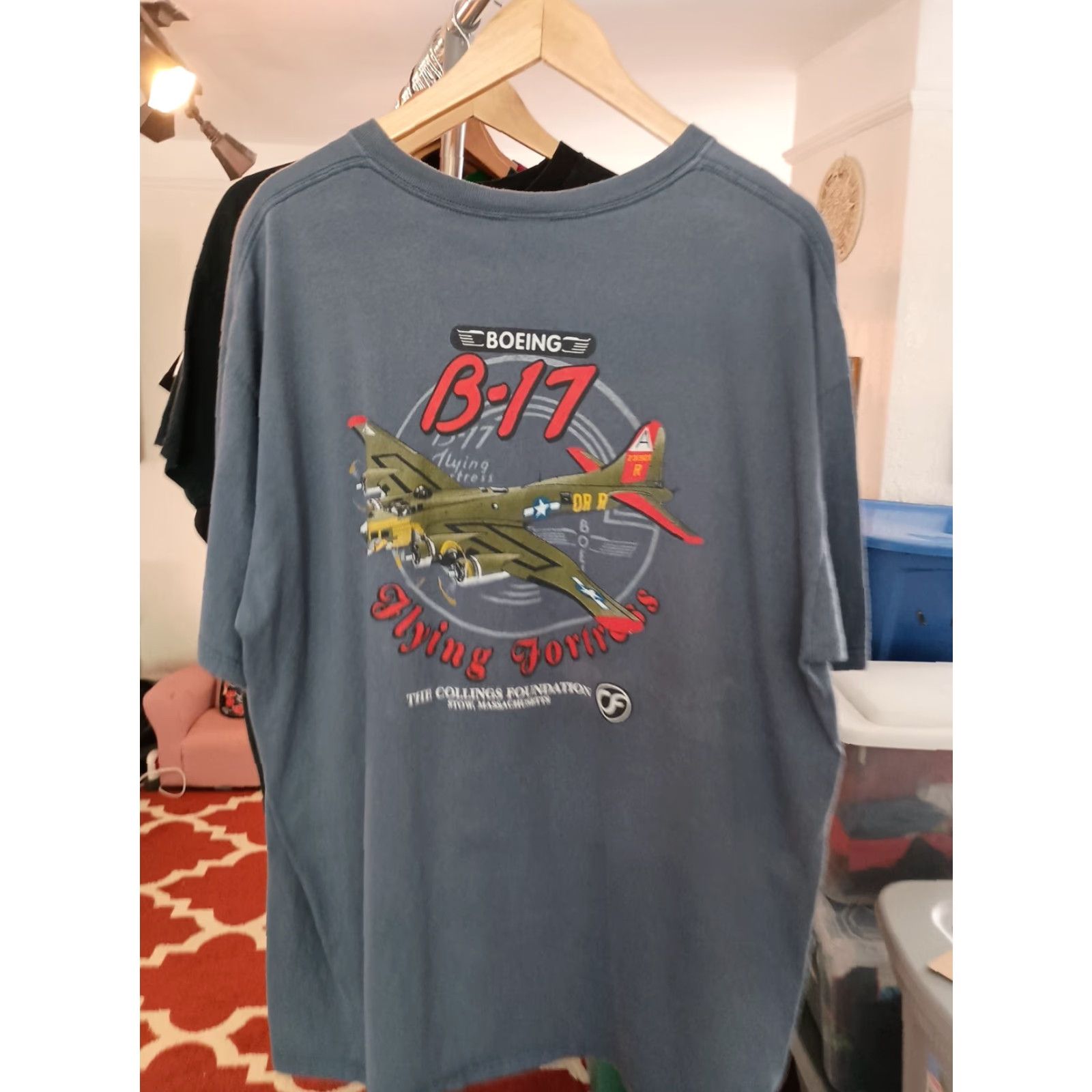 Anvil VINTAGE Collings Foundation Mass. Boeing B17 Aviation T-Shirt 2XL Men Blue Shirt Size US XXL / EU 58 / 5 - 2 Thumbnail