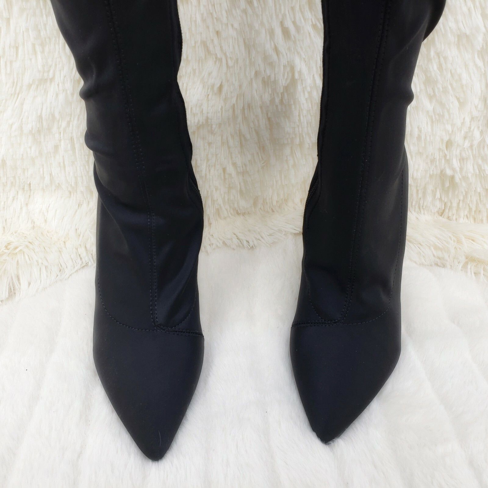 Other Mark Black Stretch Pointy Toe Stocking High Heel Thigh High Size US 10 / IT 40 - 3 Thumbnail