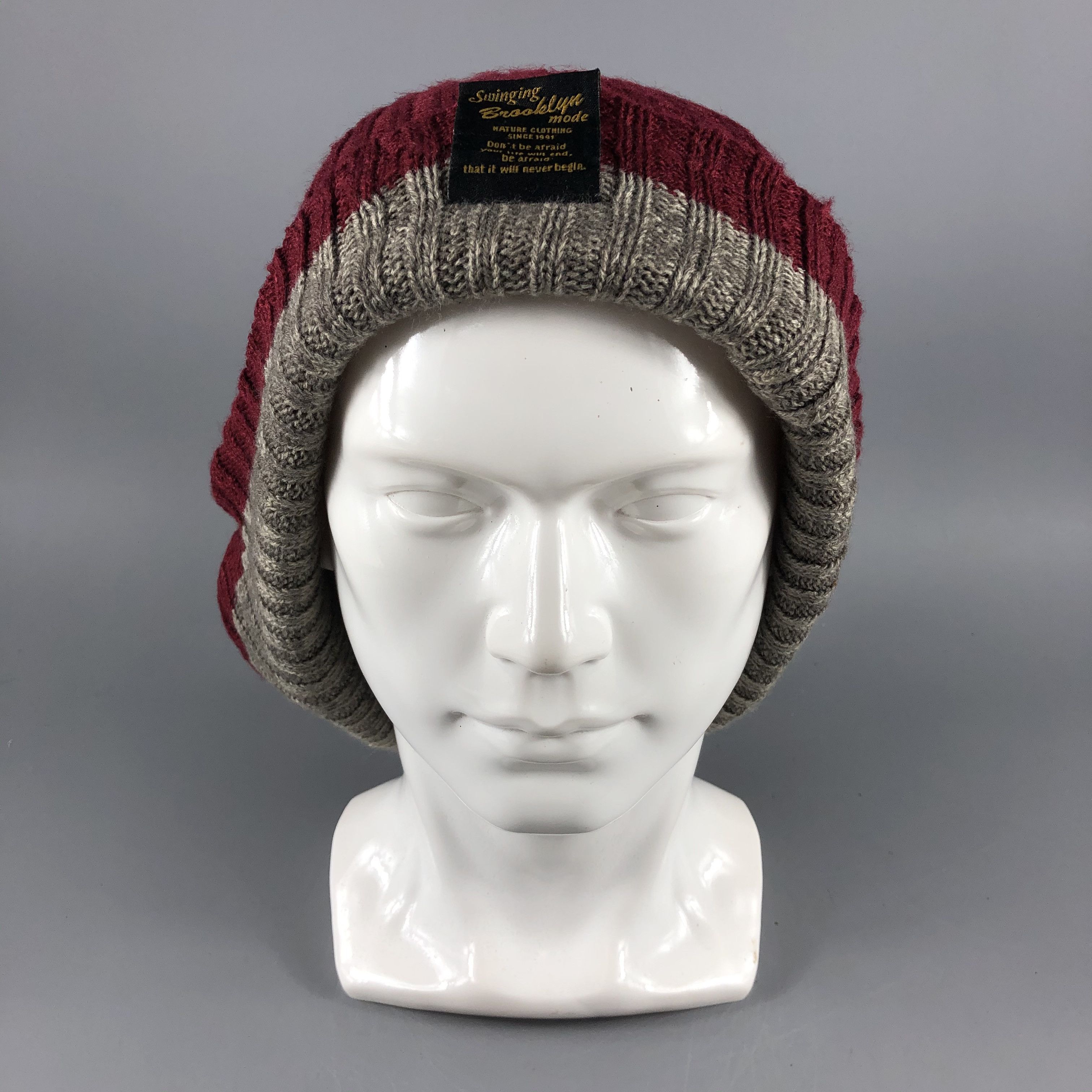 image of Vintage Stripe Knit Beanie Snow Hat Snow Cap B090, Men's