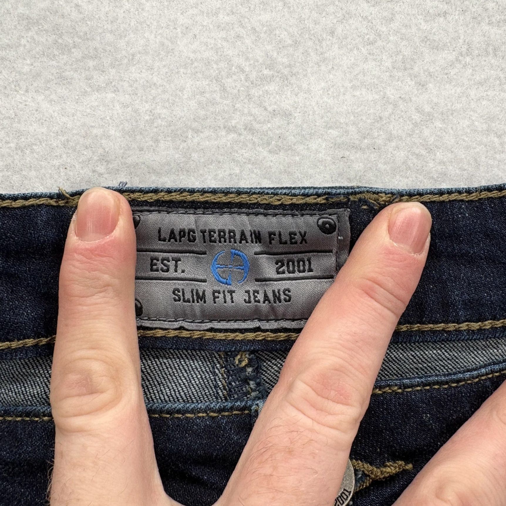 Denime LAPG Terrain Flex Jeans Mens 38x32 Blue Dark Wash Slim Straight Stretch Denim Jeans Size US 38 / EU 54 - 4 Thumbnail