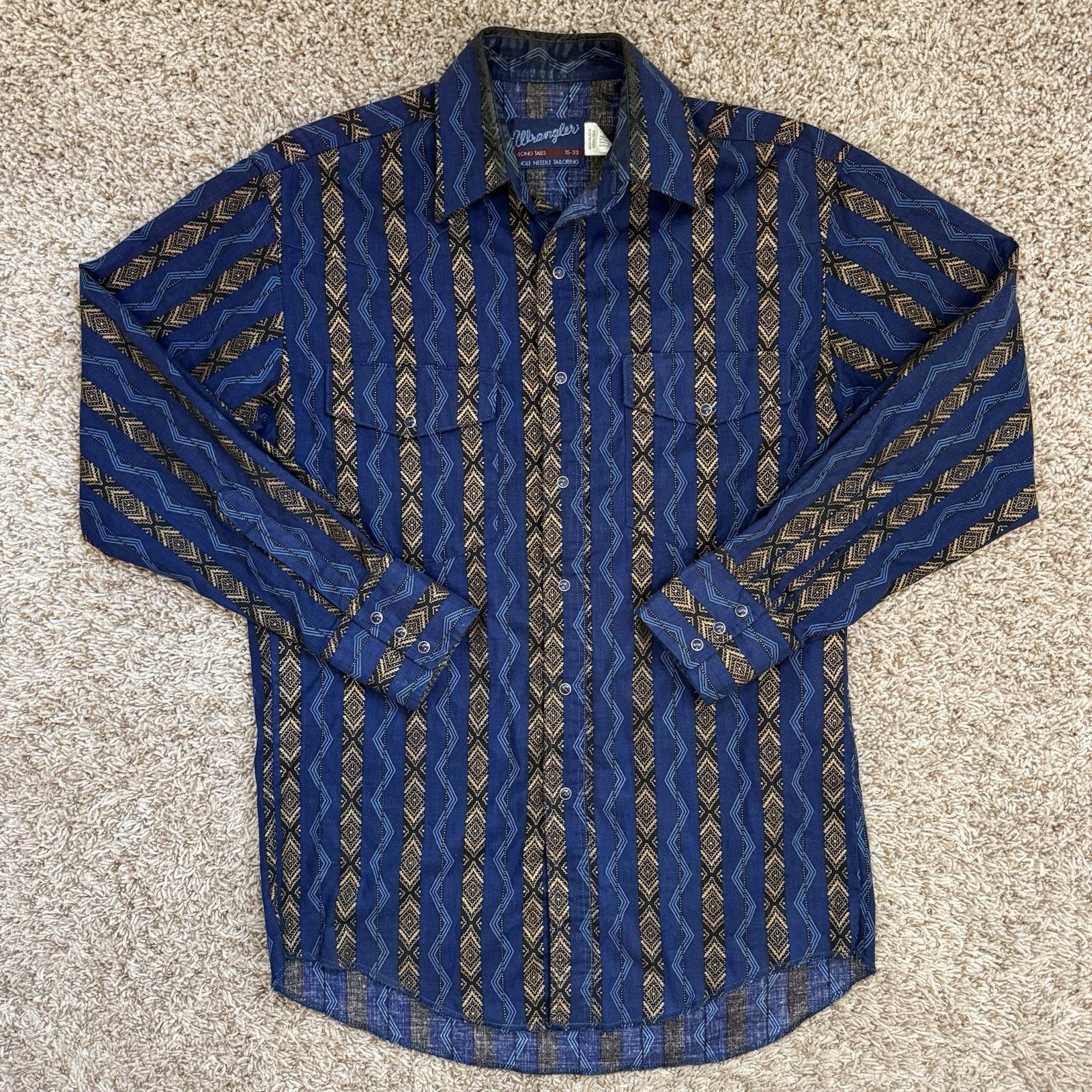 Vintage × Wrangler Wrangler Blue Aztec Pearl Snap Button Up Western Shirt Large Size US L / EU 52-54 / 3 - 1 Thumbnail